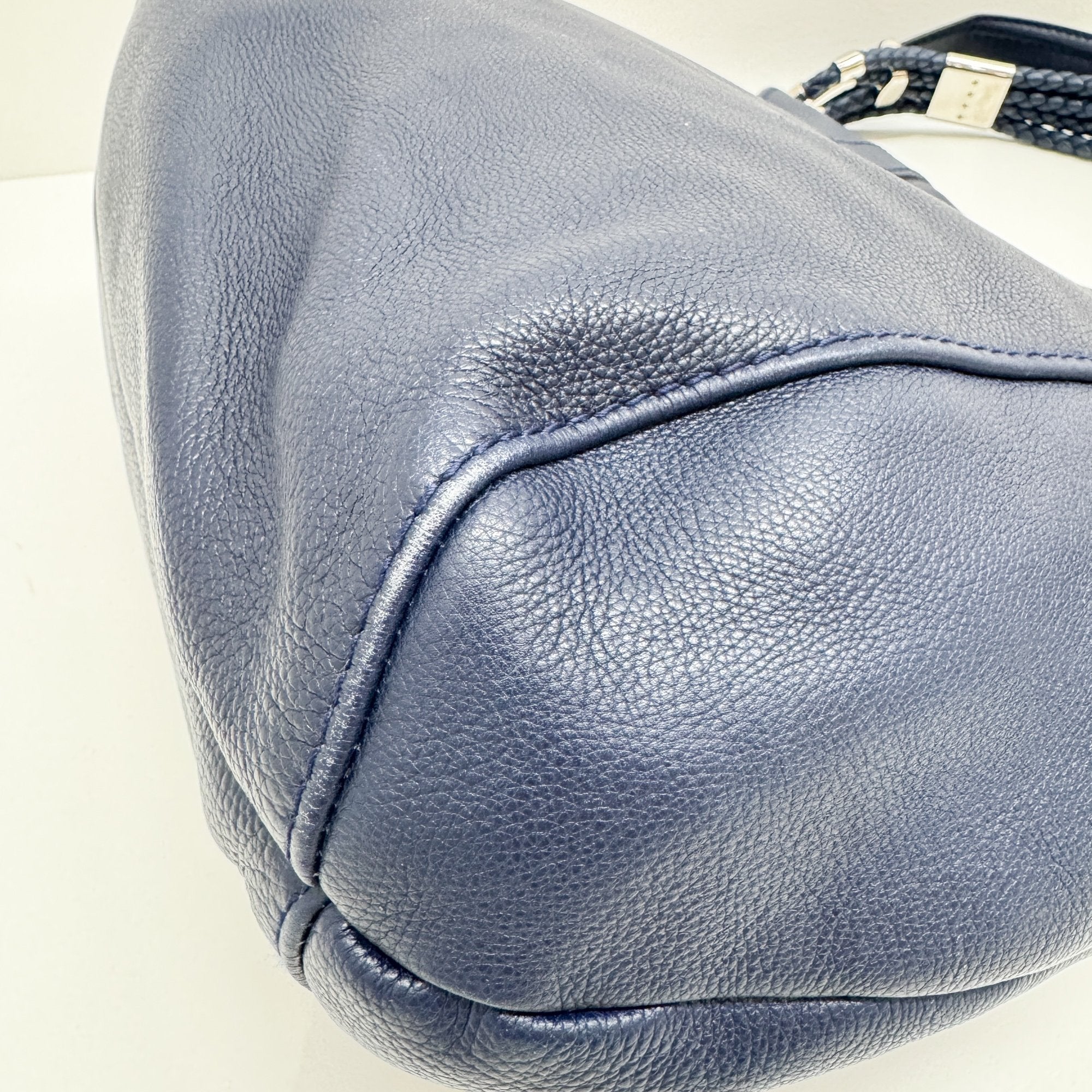 Techno Horsebit Embellished Navy Leather Messenger Bag