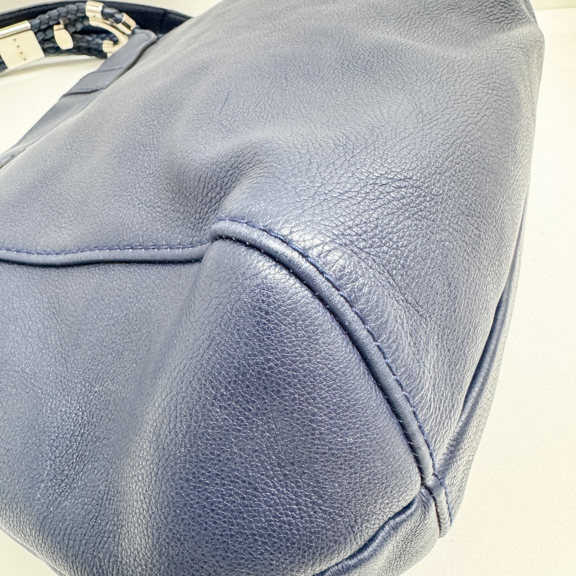 Techno Horsebit Embellished Navy Leather Messenger Bag