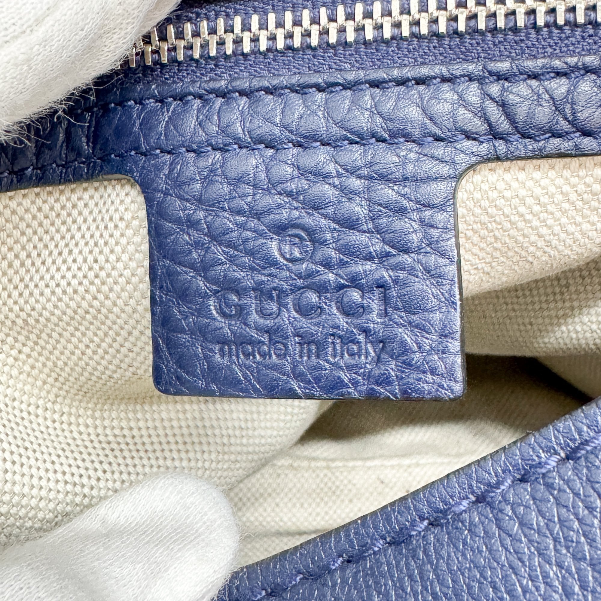 Techno Horsebit Embellished Navy Leather Messenger Bag