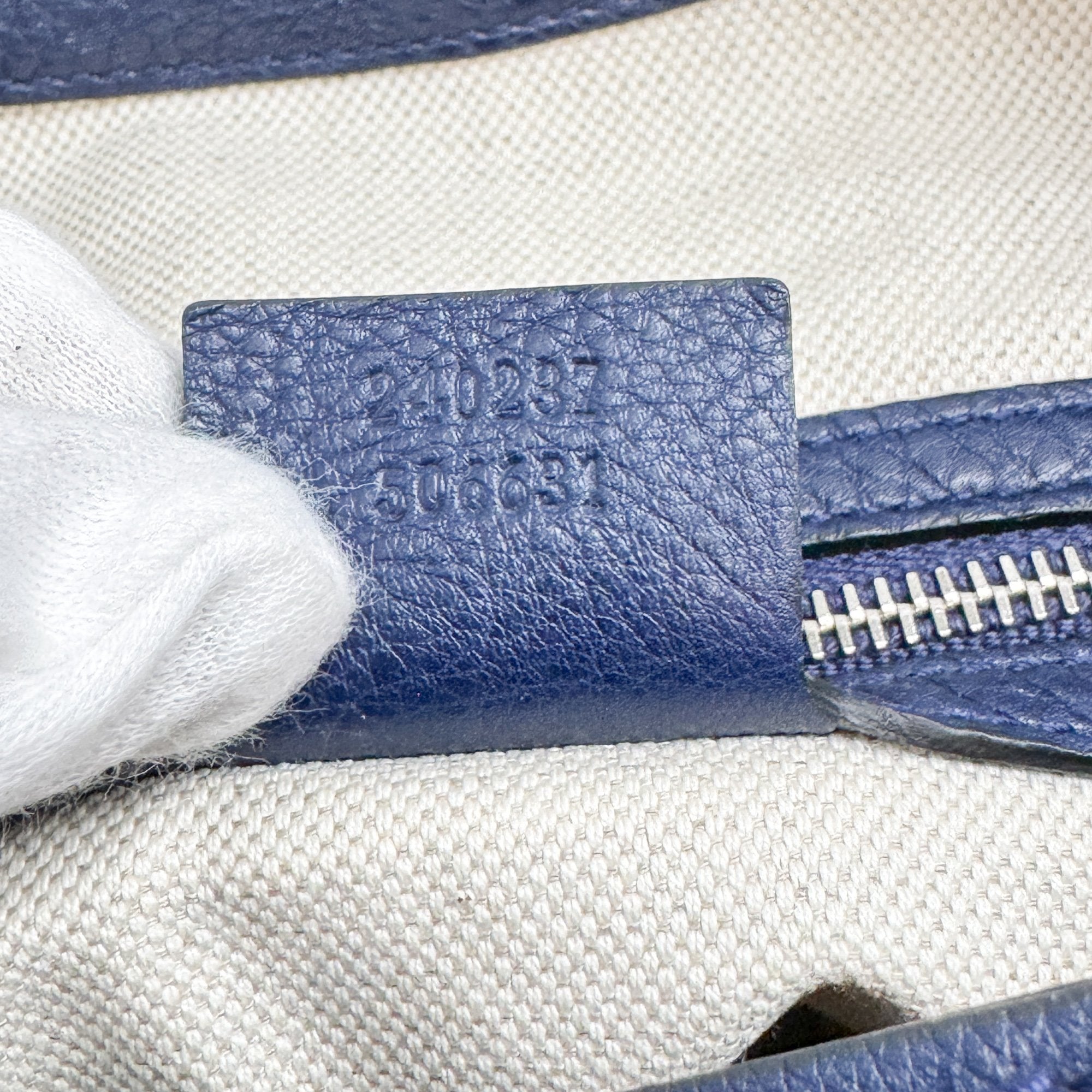 Techno Horsebit Embellished Navy Leather Messenger Bag