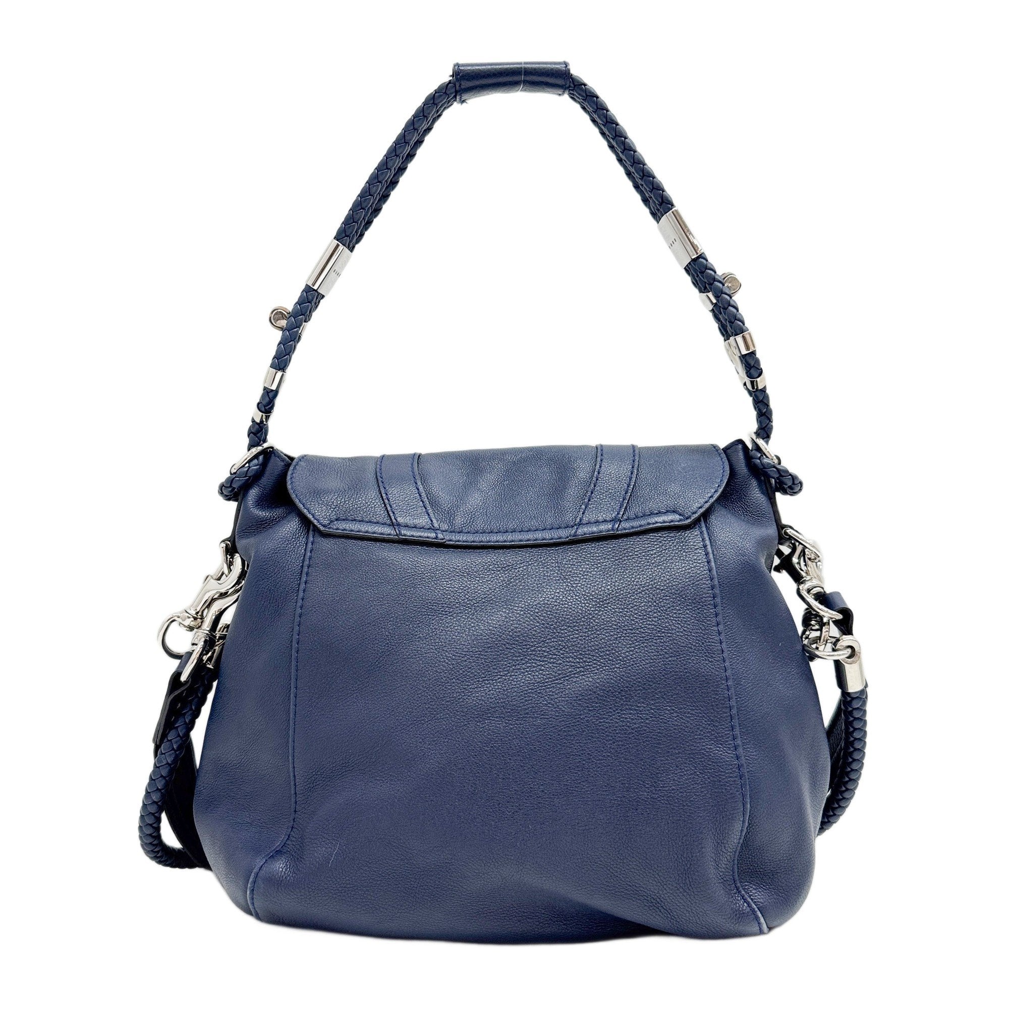 Techno Horsebit Embellished Navy Leather Messenger Bag