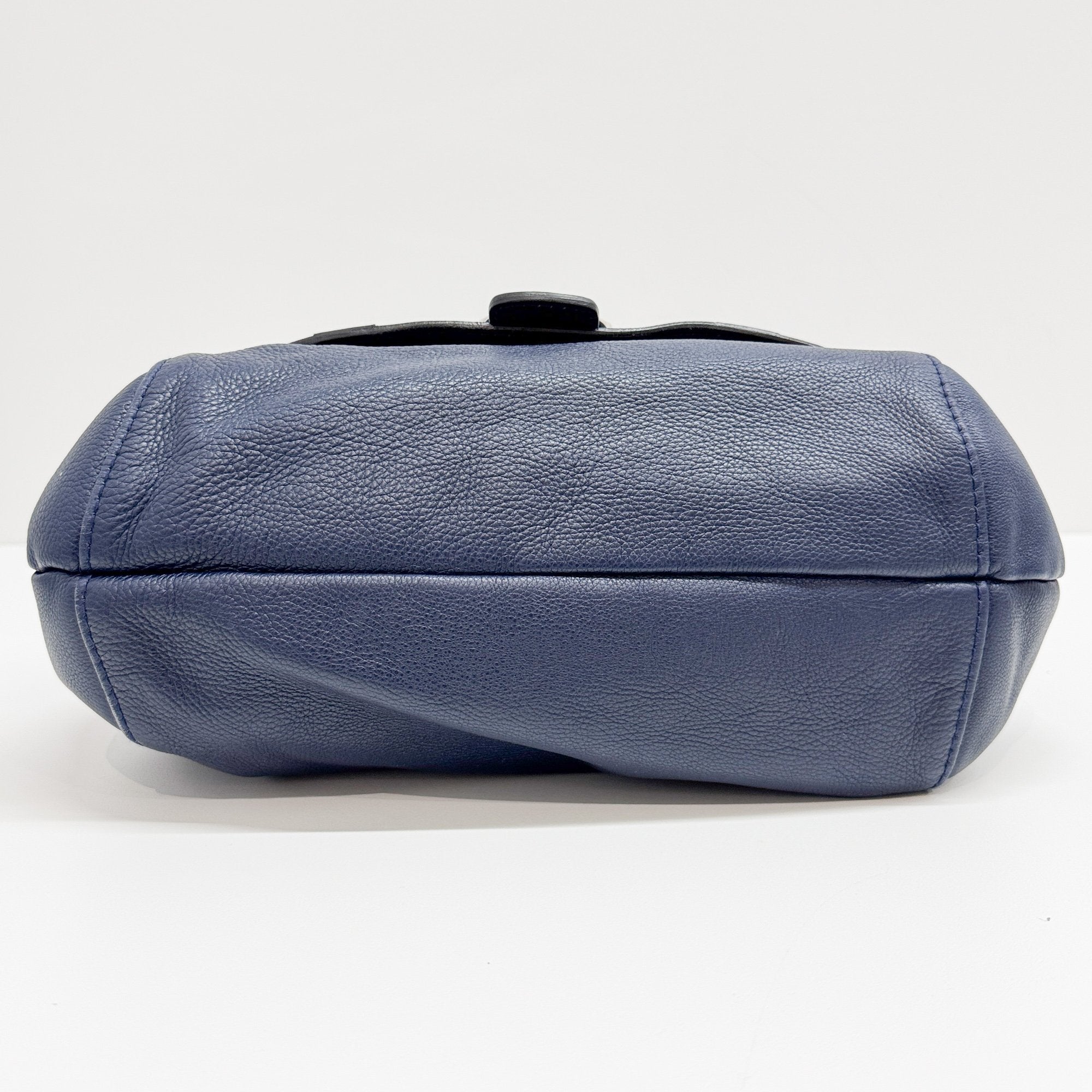 Techno Horsebit Embellished Navy Leather Messenger Bag