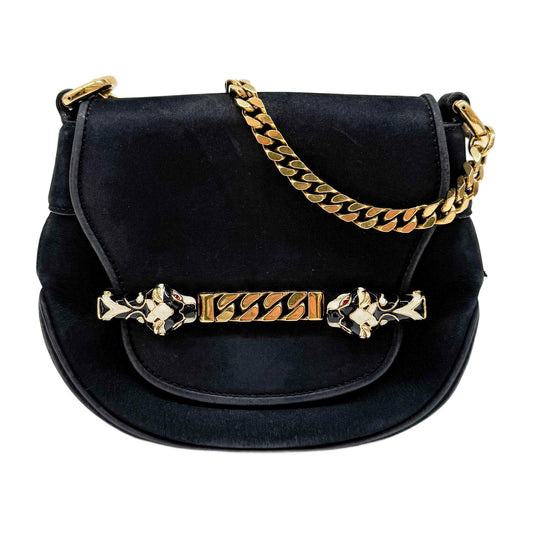 Tiger Head Clasp Black Nubuck Leather Shoulder Bag