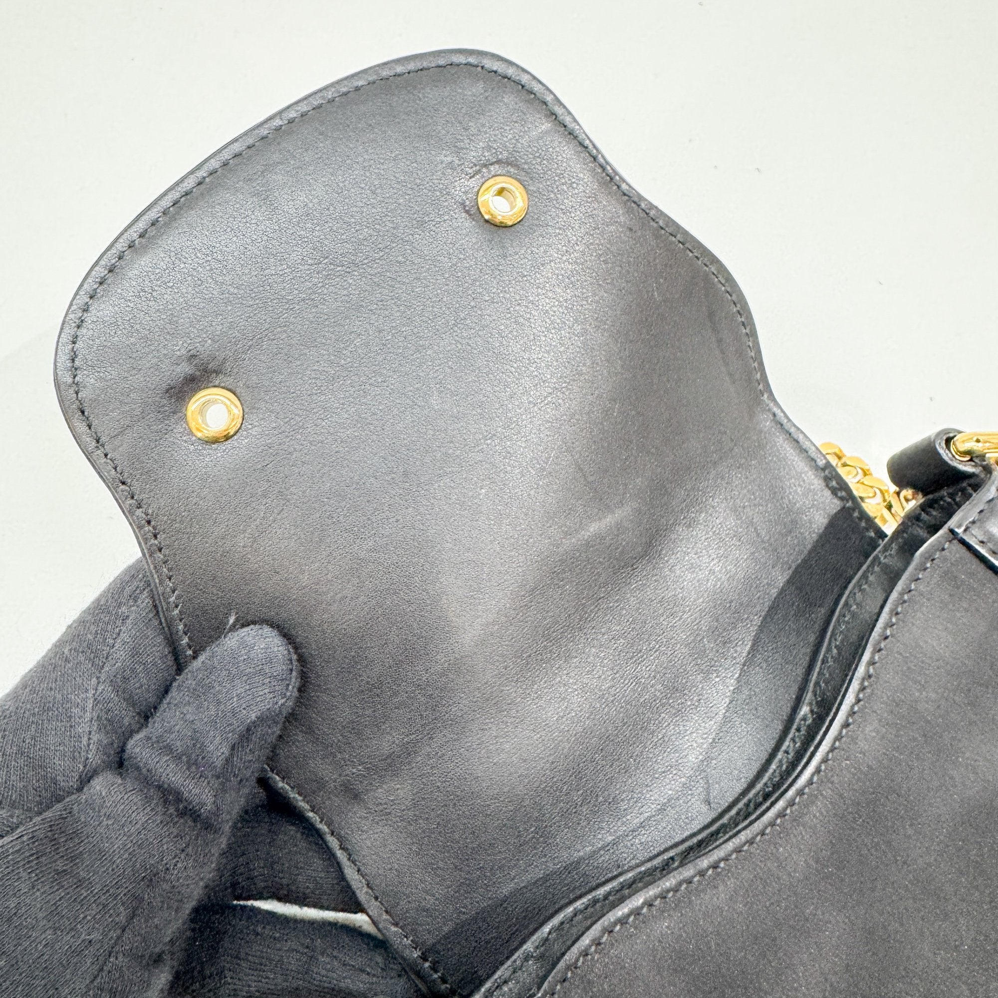 Tiger Head Clasp Black Nubuck Leather Shoulder Bag