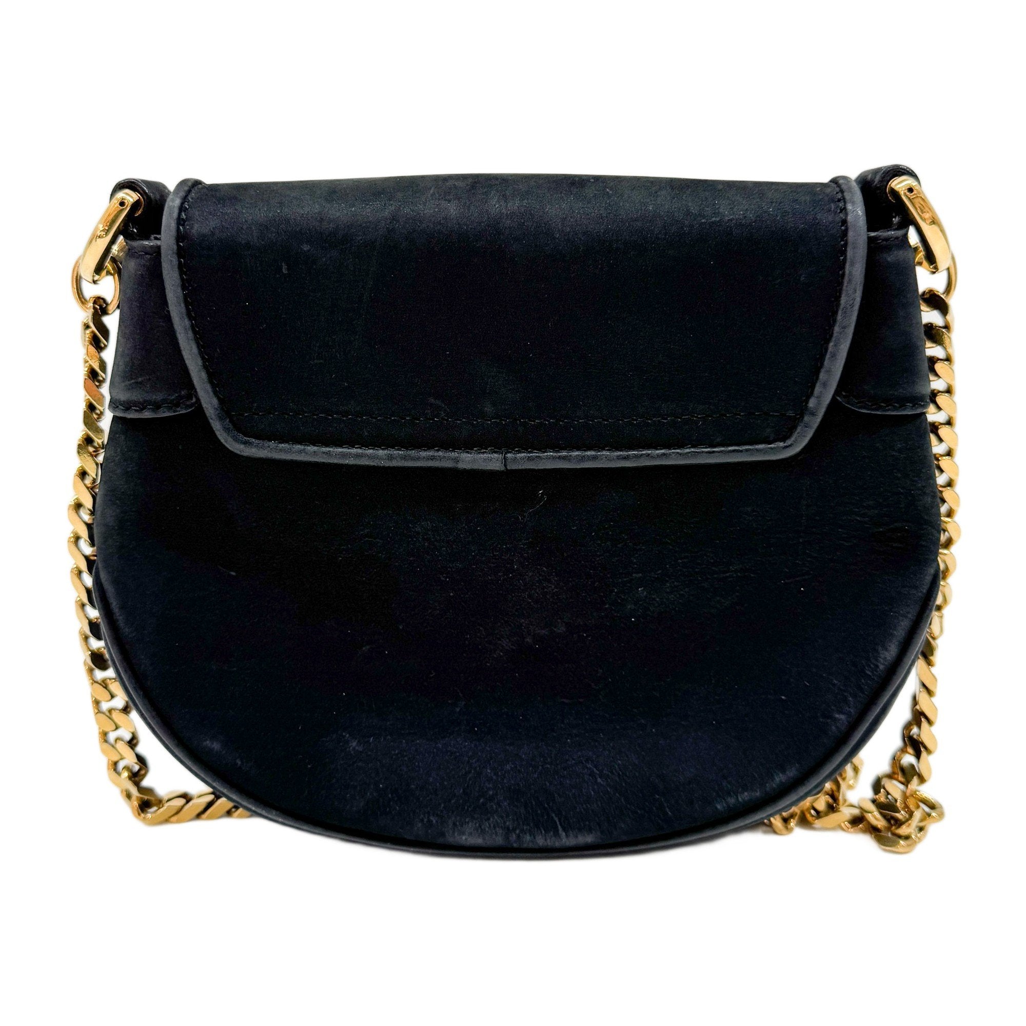 Tiger Head Clasp Black Nubuck Leather Shoulder Bag