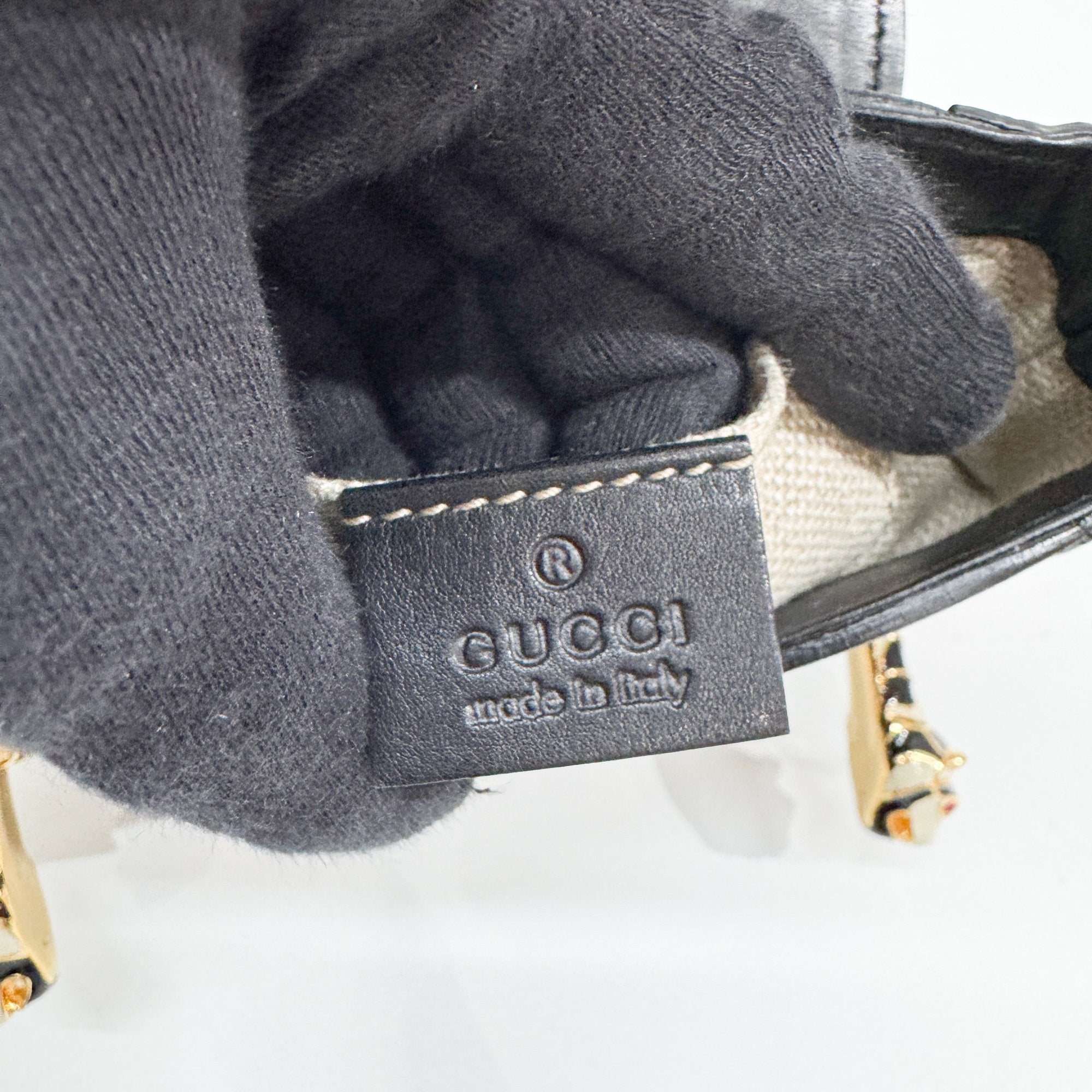 Tiger Head Clasp Black Nubuck Leather Shoulder Bag