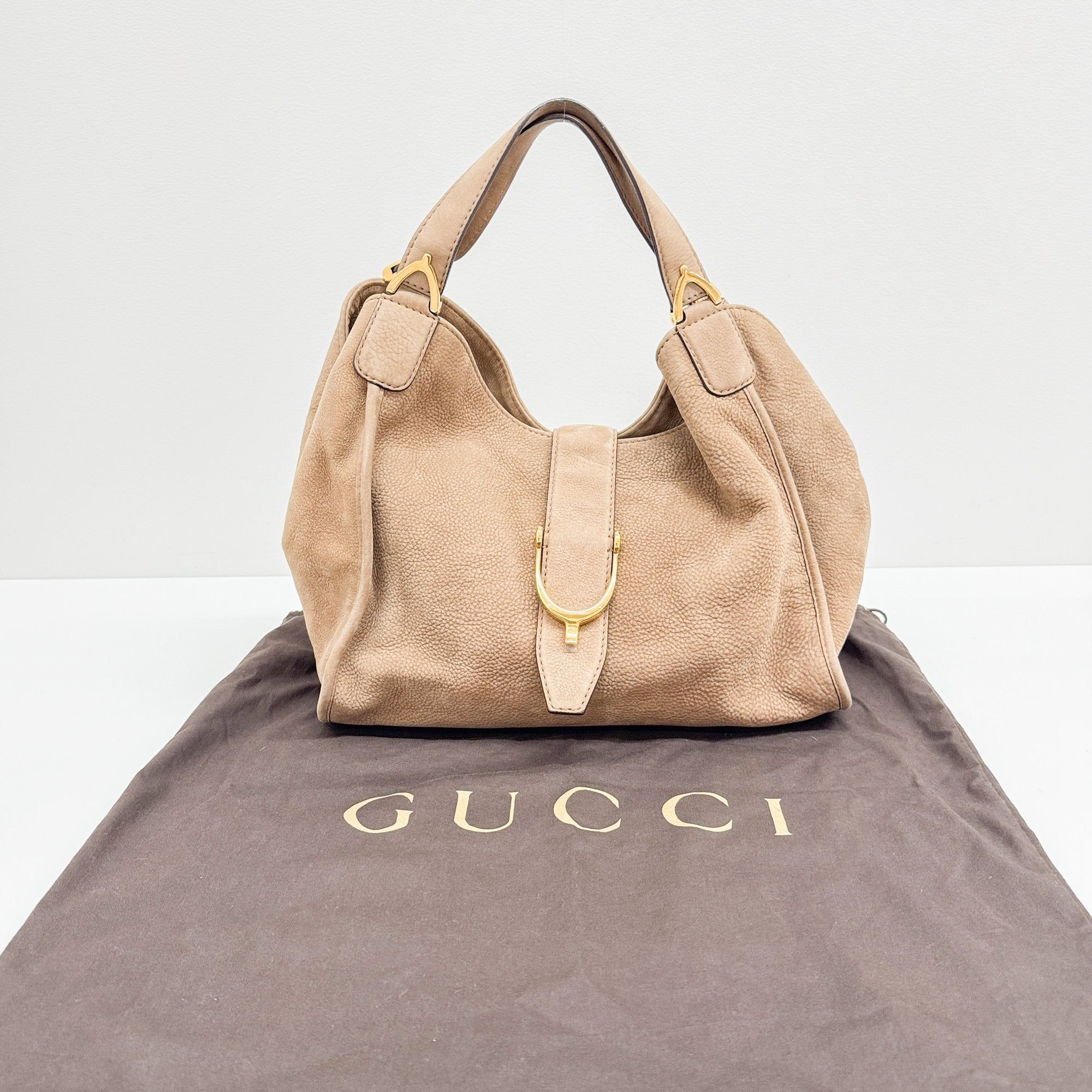 Stirrup Brown Nubuck Leather Shoulder Bag