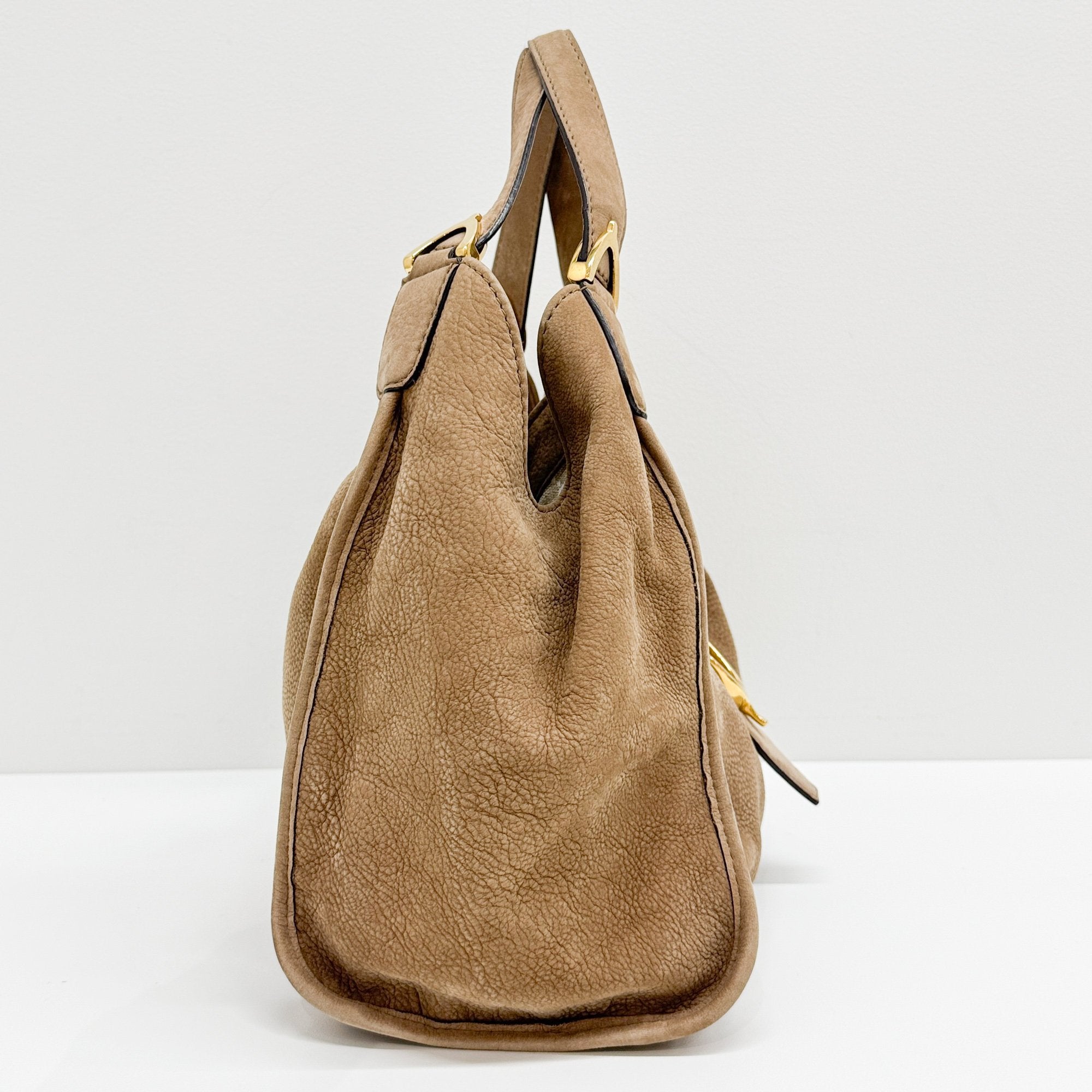Stirrup Brown Nubuck Leather Shoulder Bag