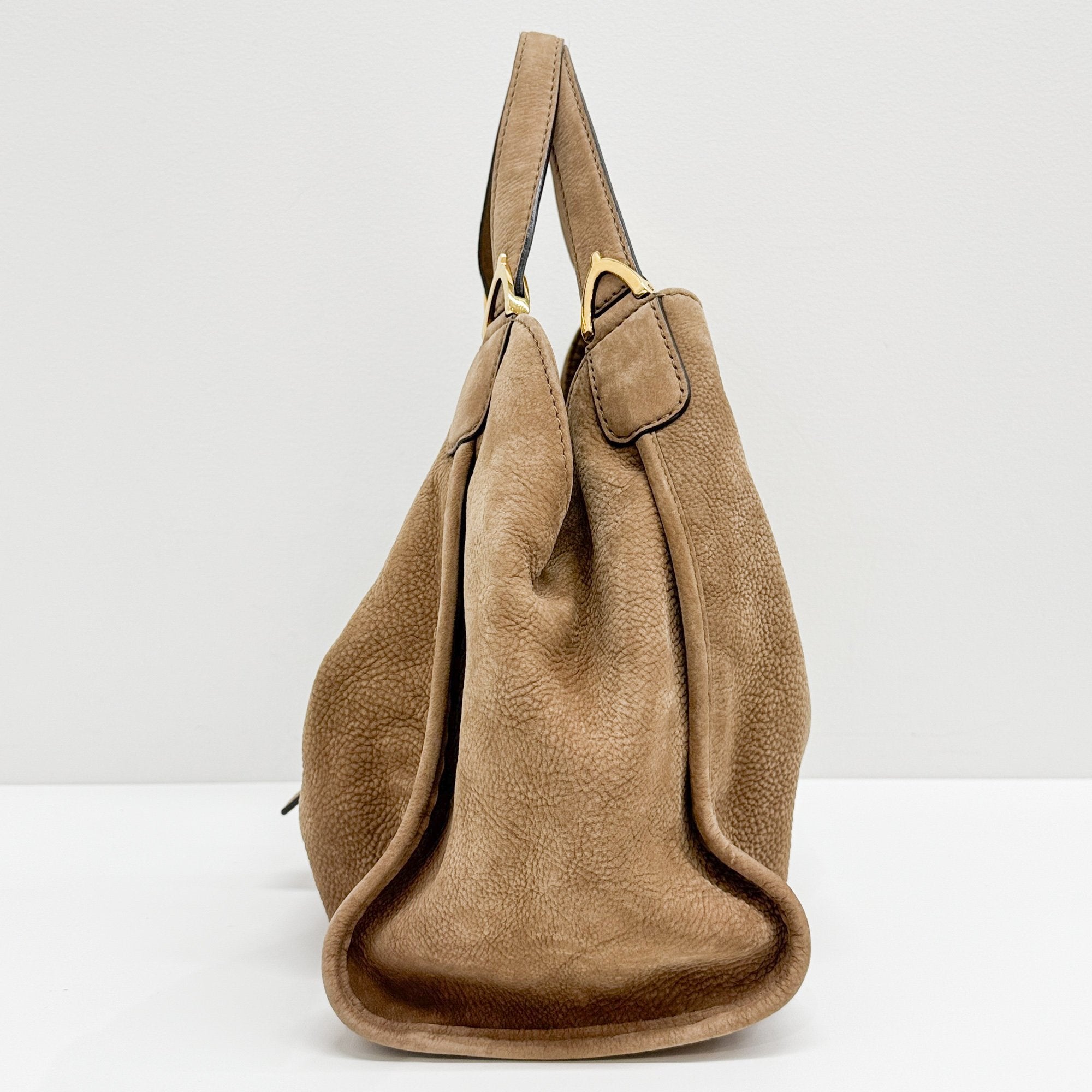 Stirrup Brown Nubuck Leather Shoulder Bag