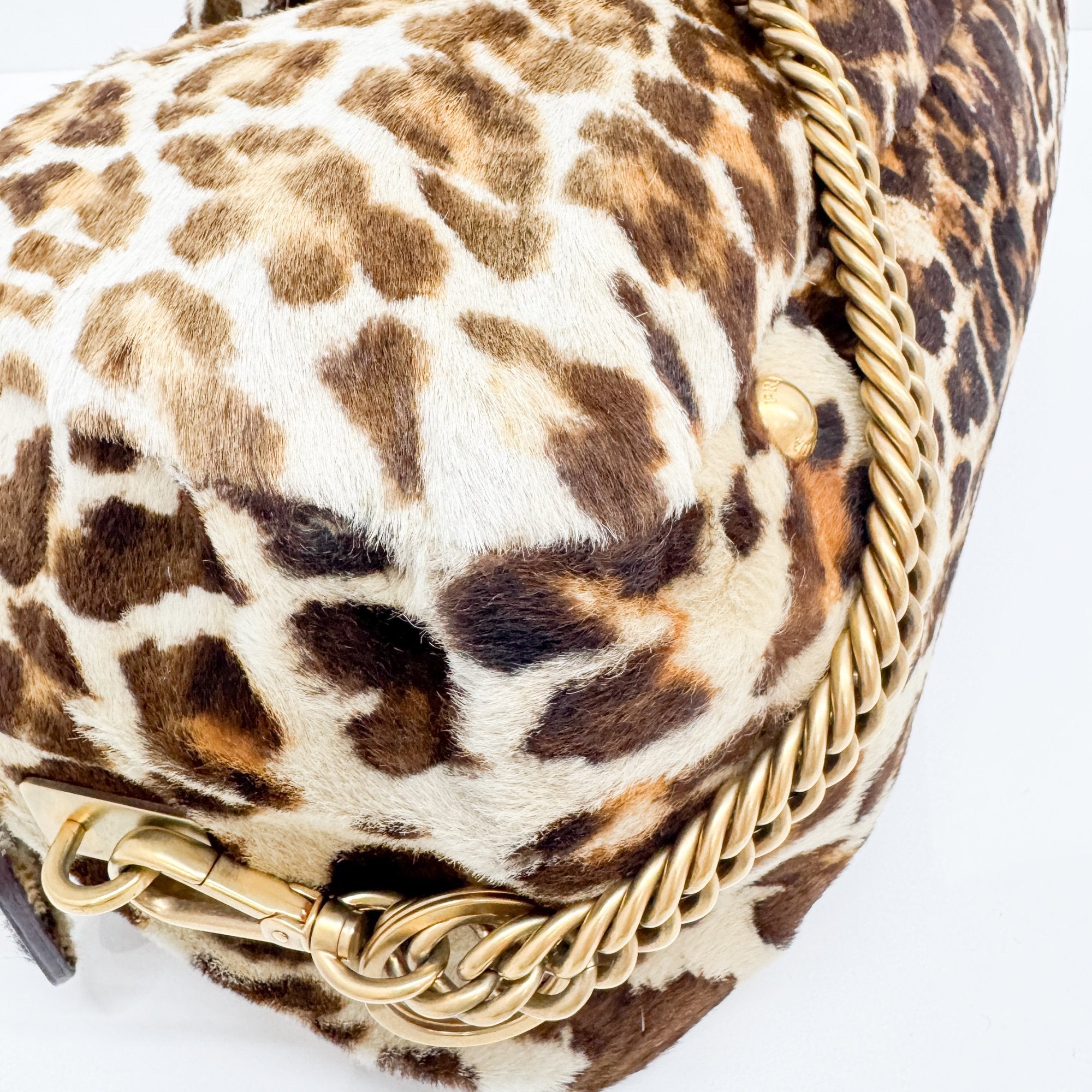 Brown Leopard Print Pony Hair Hand Bag