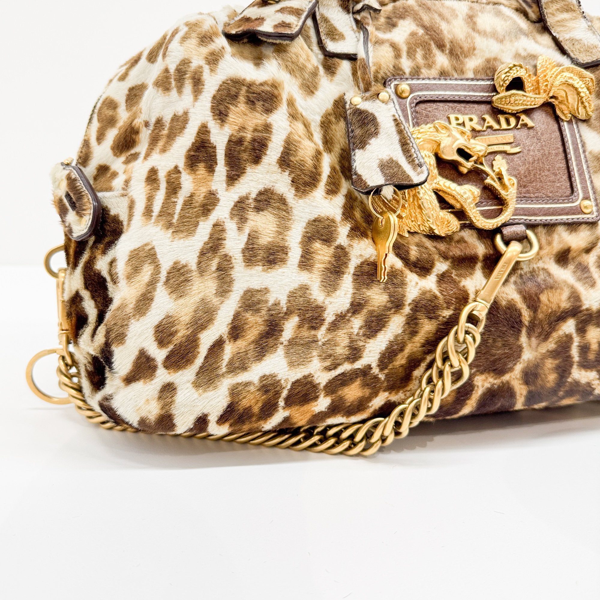 Brown Leopard Print Pony Hair Hand Bag