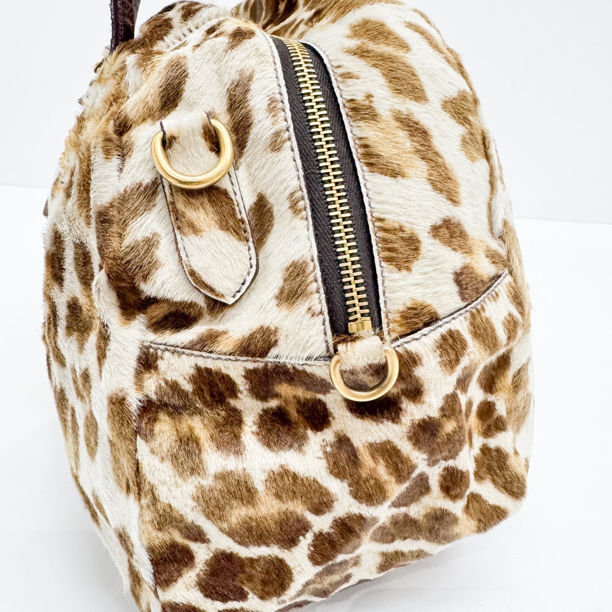 Brown Leopard Print Pony Hair Hand Bag