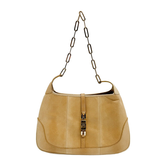 Jackie Yellow Lizzard Embossed Shoulder Bag