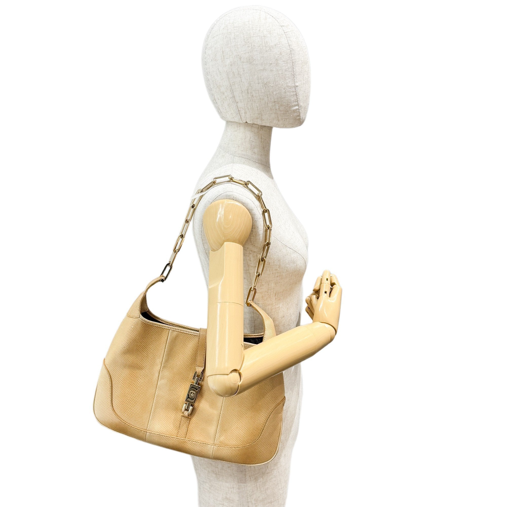 Jackie Yellow Lizzard Embossed Shoulder Bag