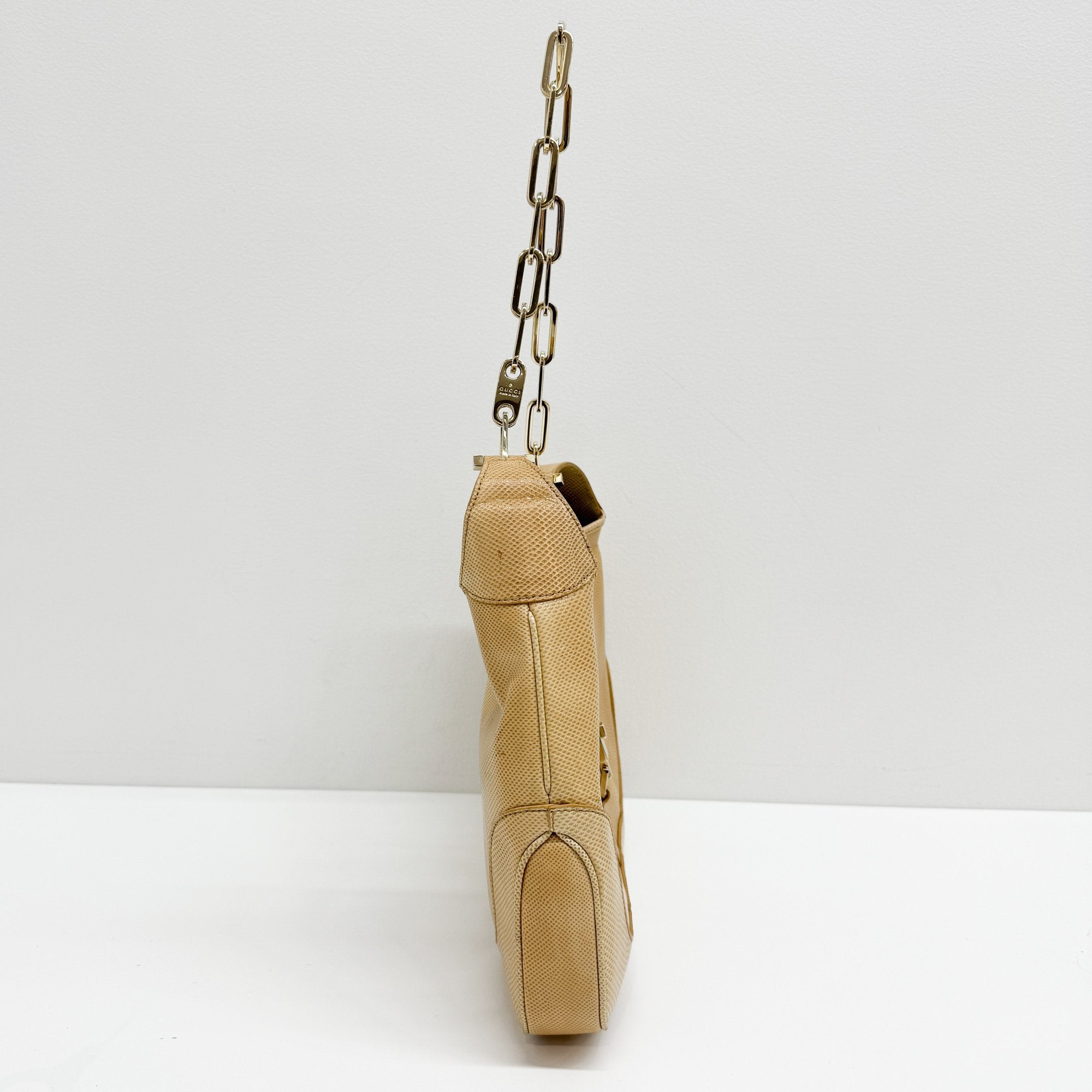 Jackie Yellow Lizzard Embossed Shoulder Bag