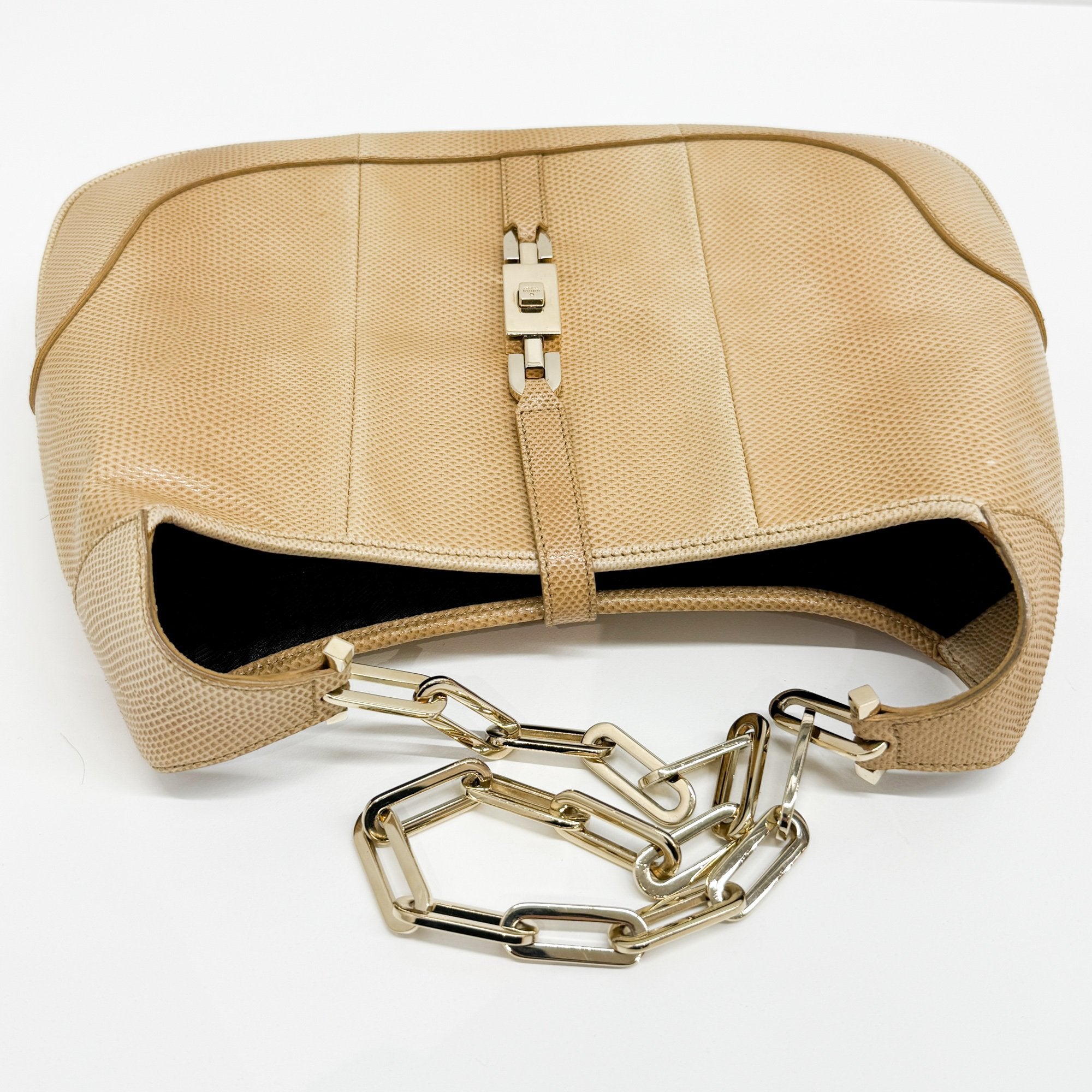 Jackie Yellow Lizzard Embossed Shoulder Bag