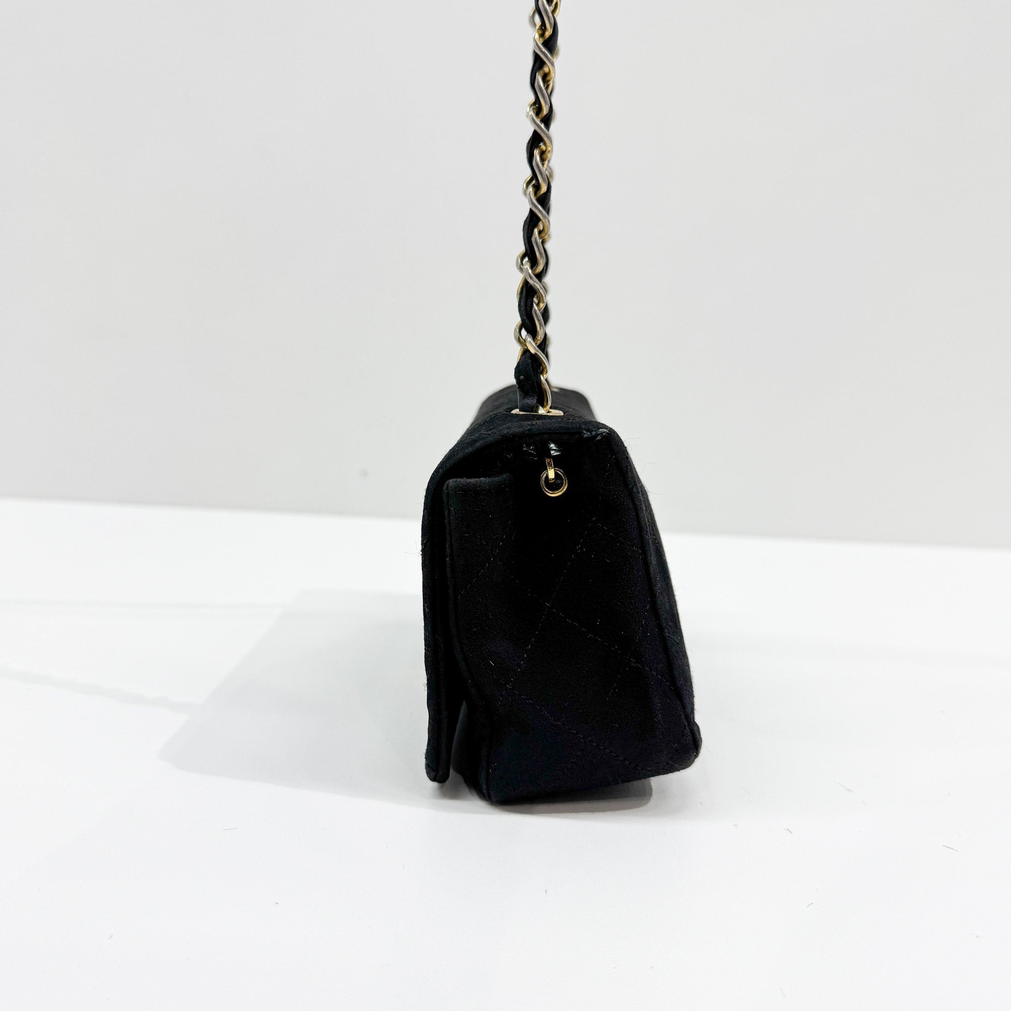 Mini Classic Flap Black Suede Shoulder Bag