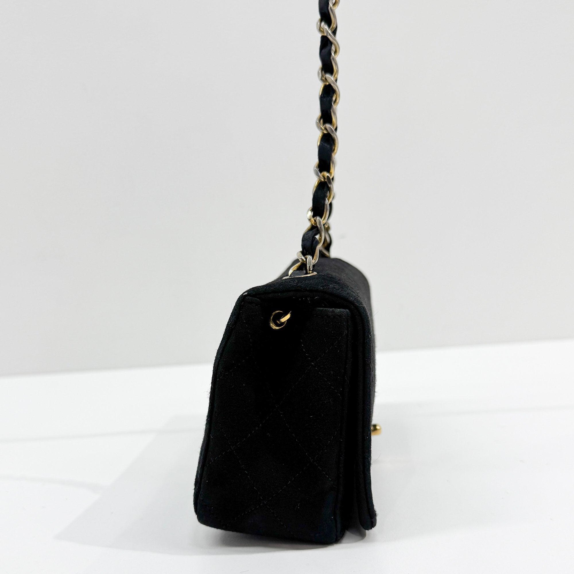 Mini Classic Flap Black Suede Shoulder Bag