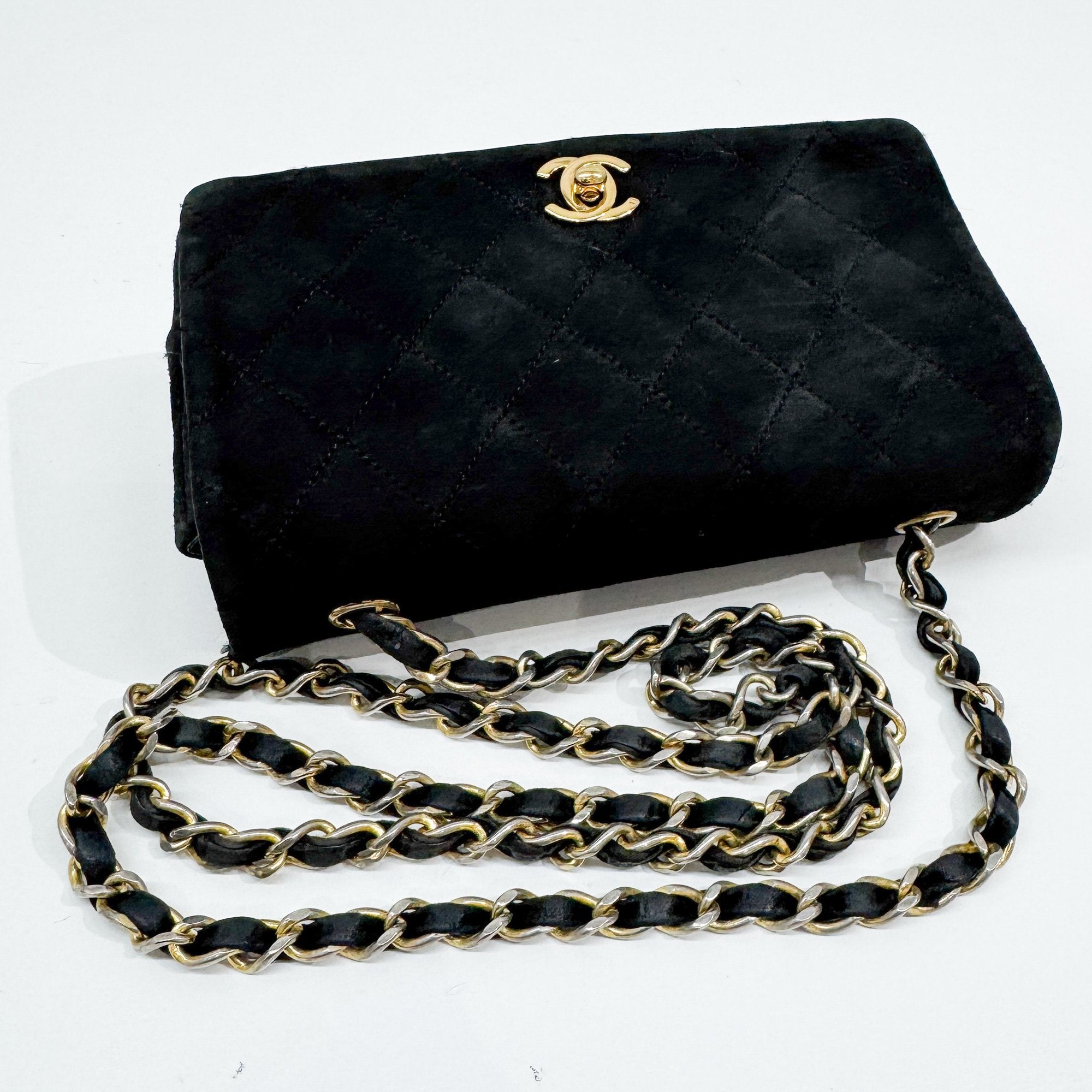 Mini Classic Flap Black Suede Shoulder Bag