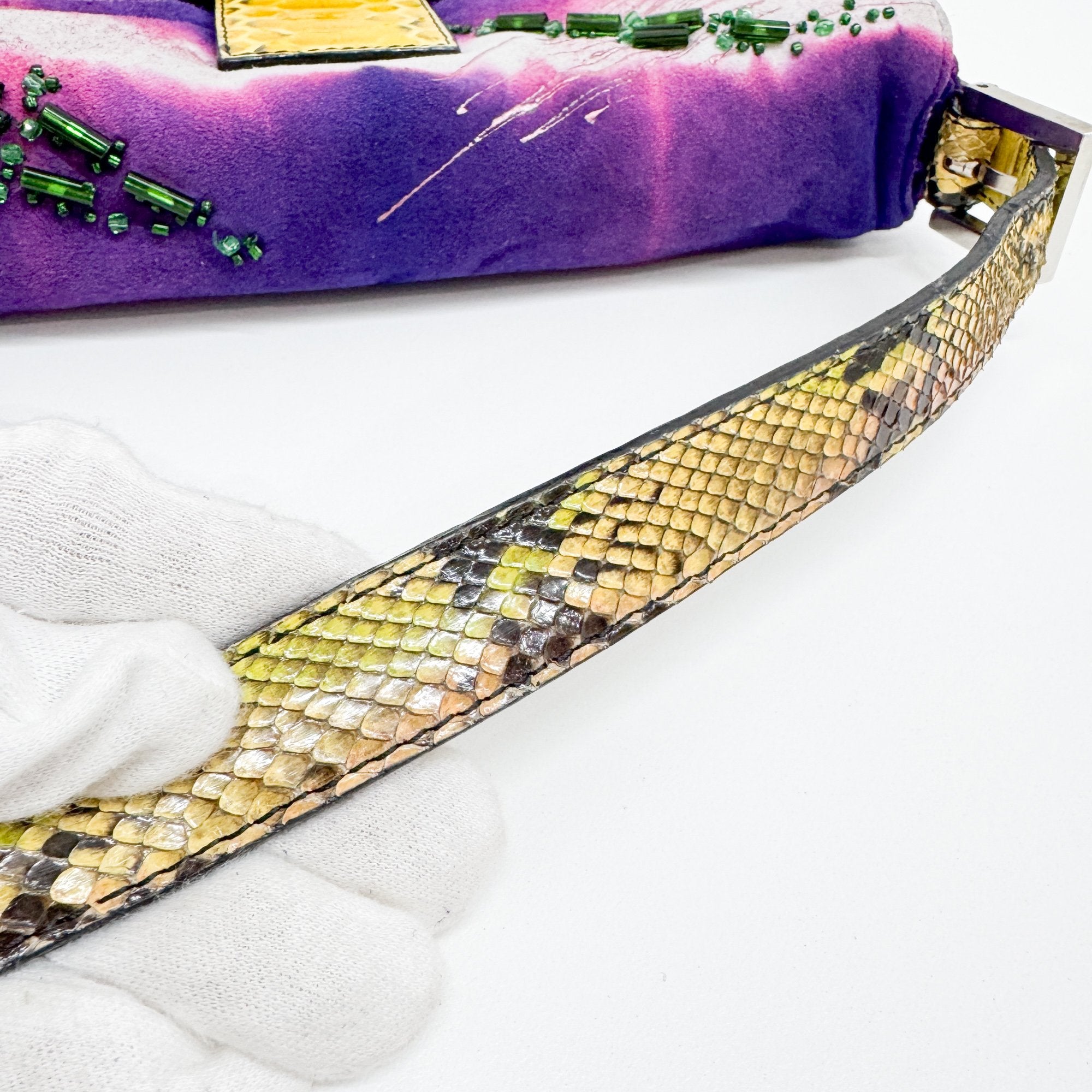 Baguette Embroidery Purple Suede Shoulder Bag