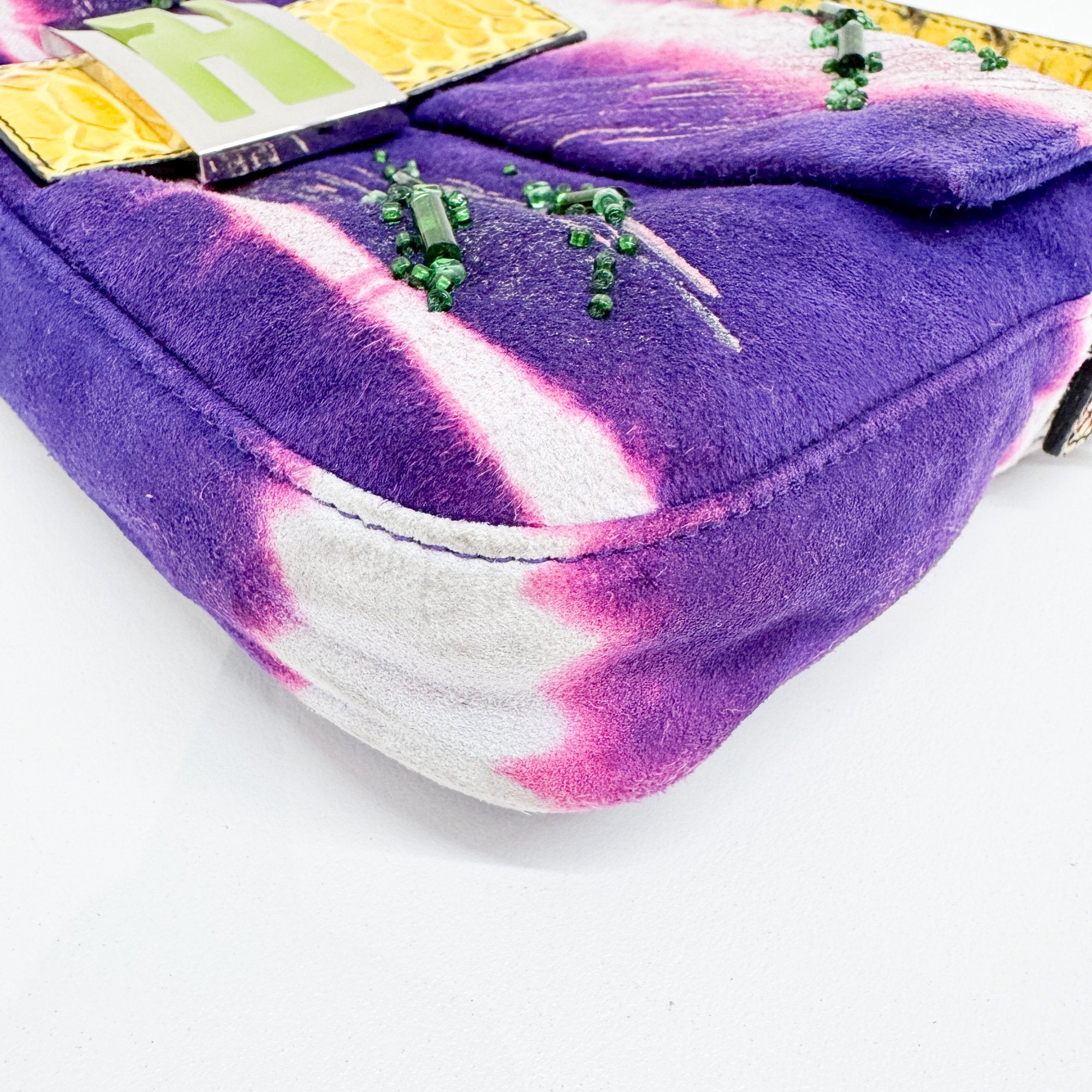 Baguette Embroidery Purple Suede Shoulder Bag