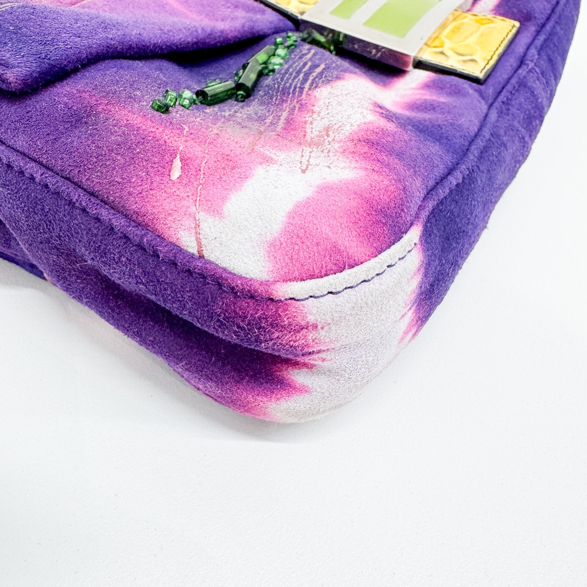 Baguette Embroidery Purple Suede Shoulder Bag