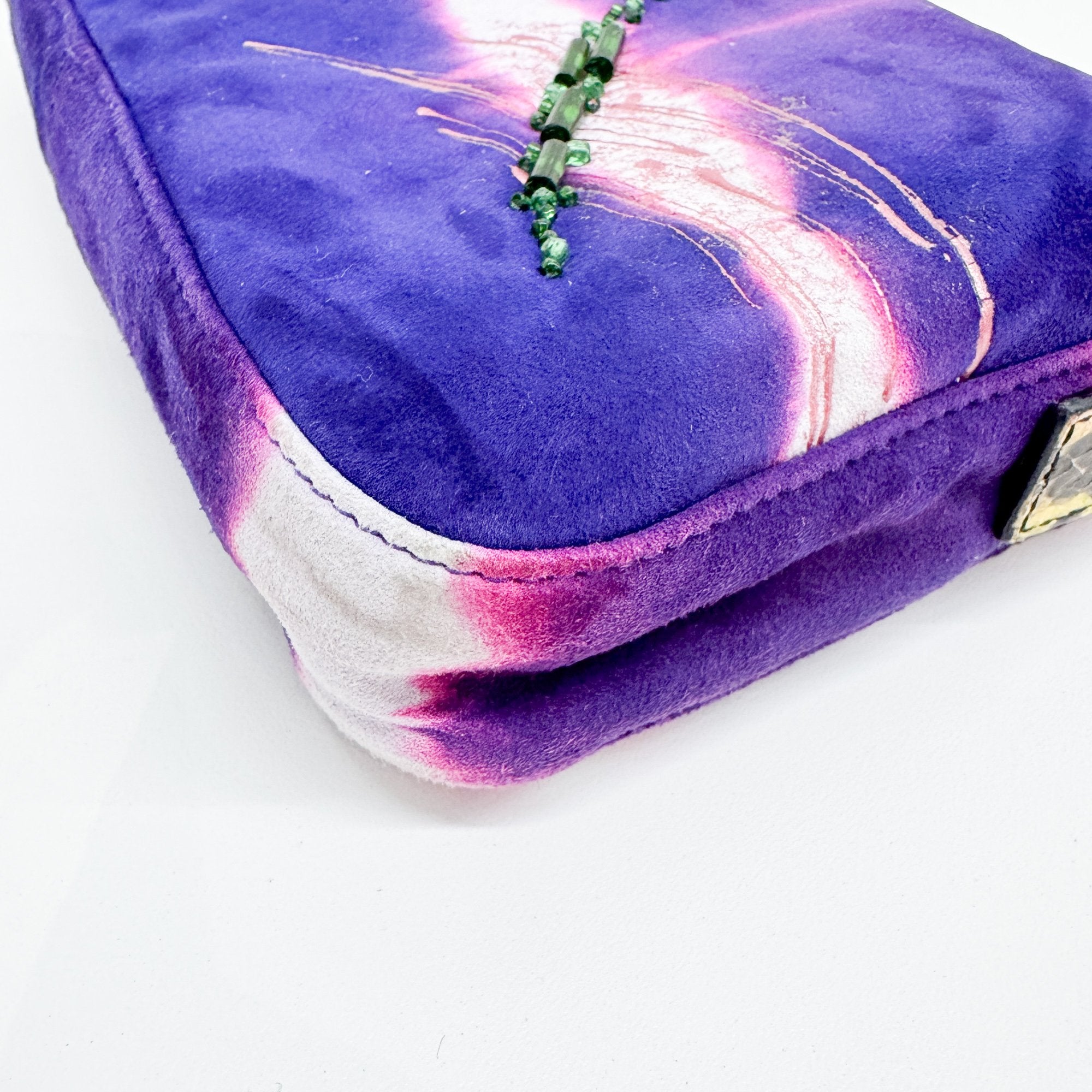 Baguette Embroidery Purple Suede Shoulder Bag