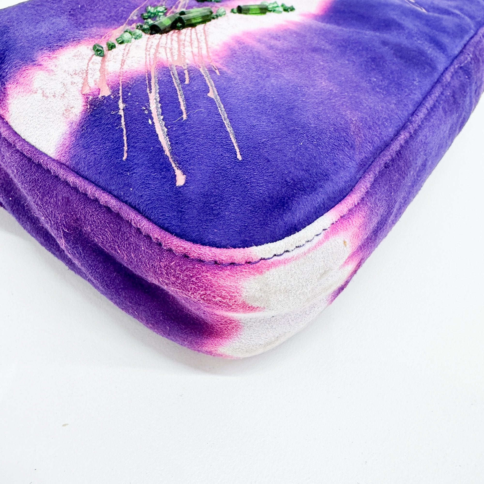 Baguette Embroidery Purple Suede Shoulder Bag