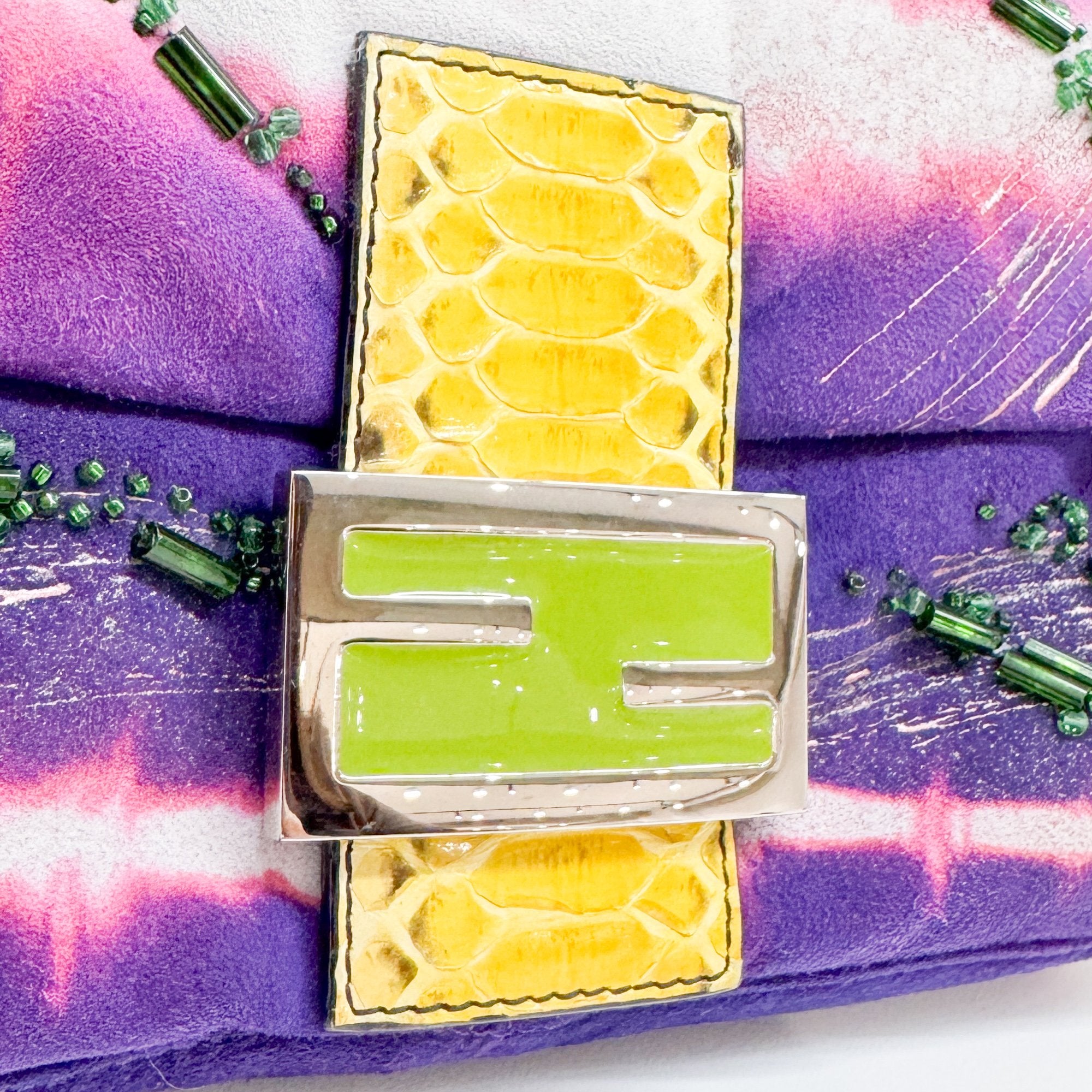 Baguette Embroidery Purple Suede Shoulder Bag