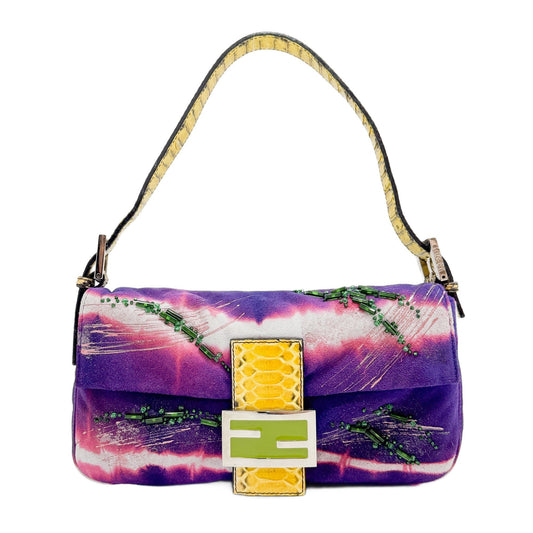 Baguette Embroidery Purple Suede Shoulder Bag