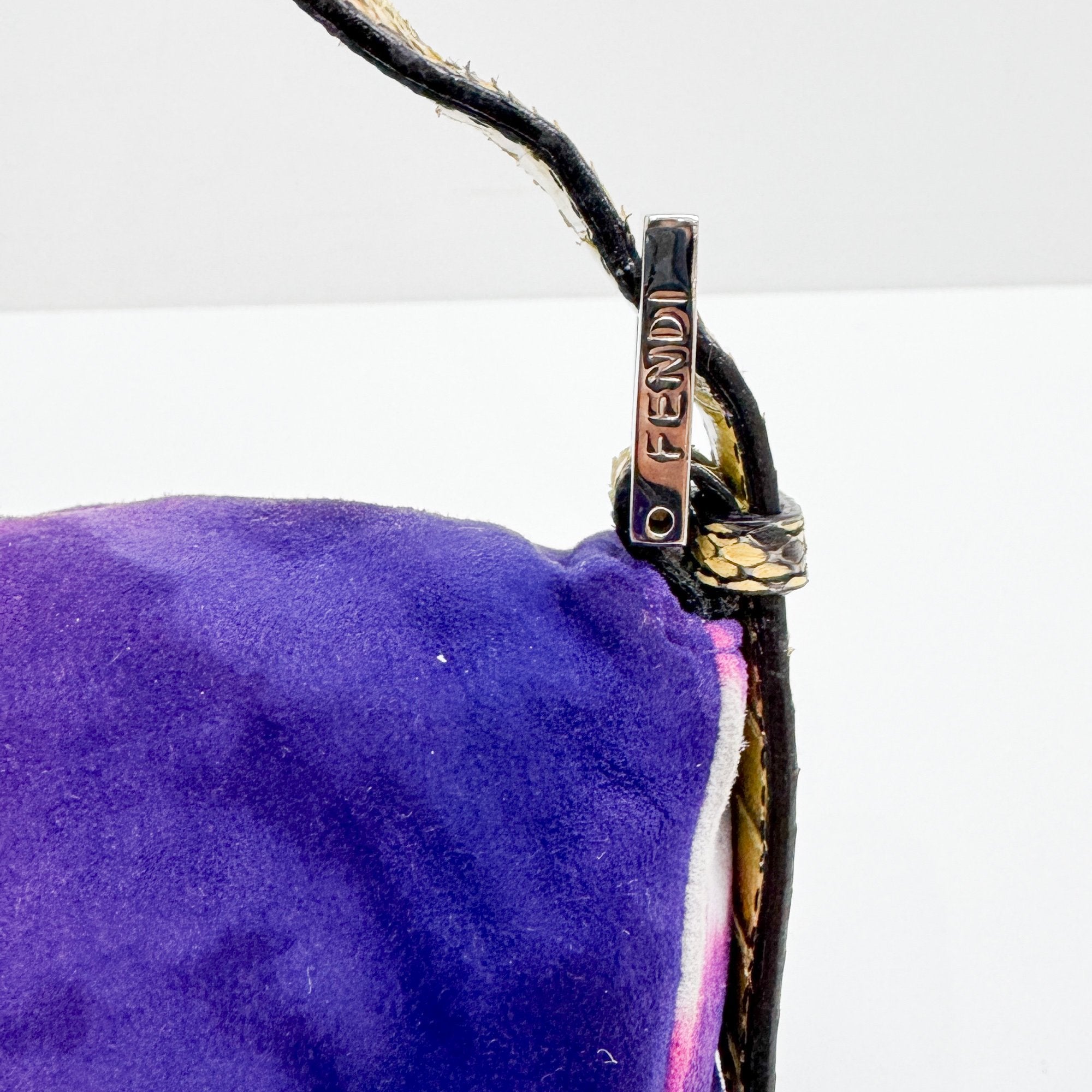 Baguette Embroidery Purple Suede Shoulder Bag