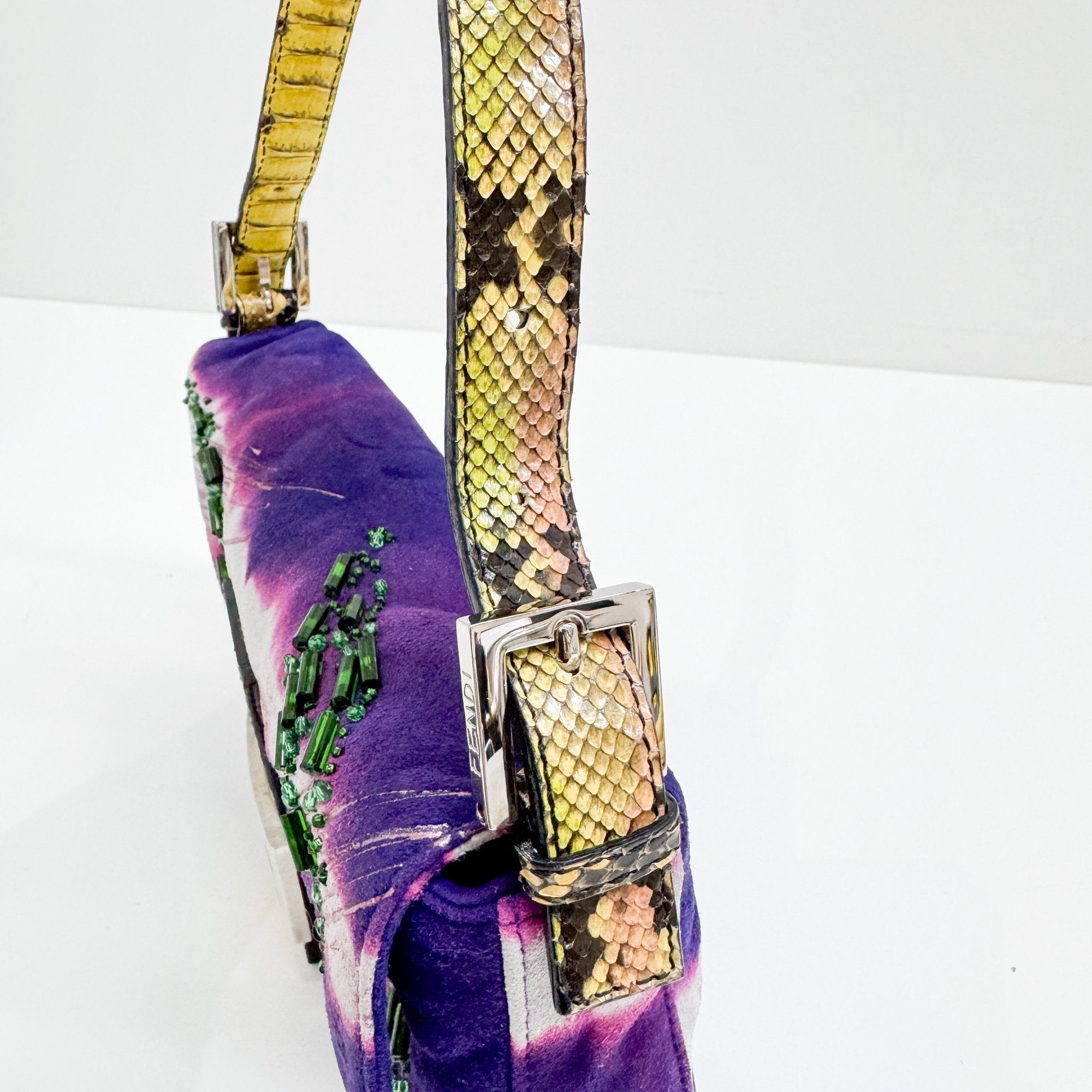 Baguette Embroidery Purple Suede Shoulder Bag