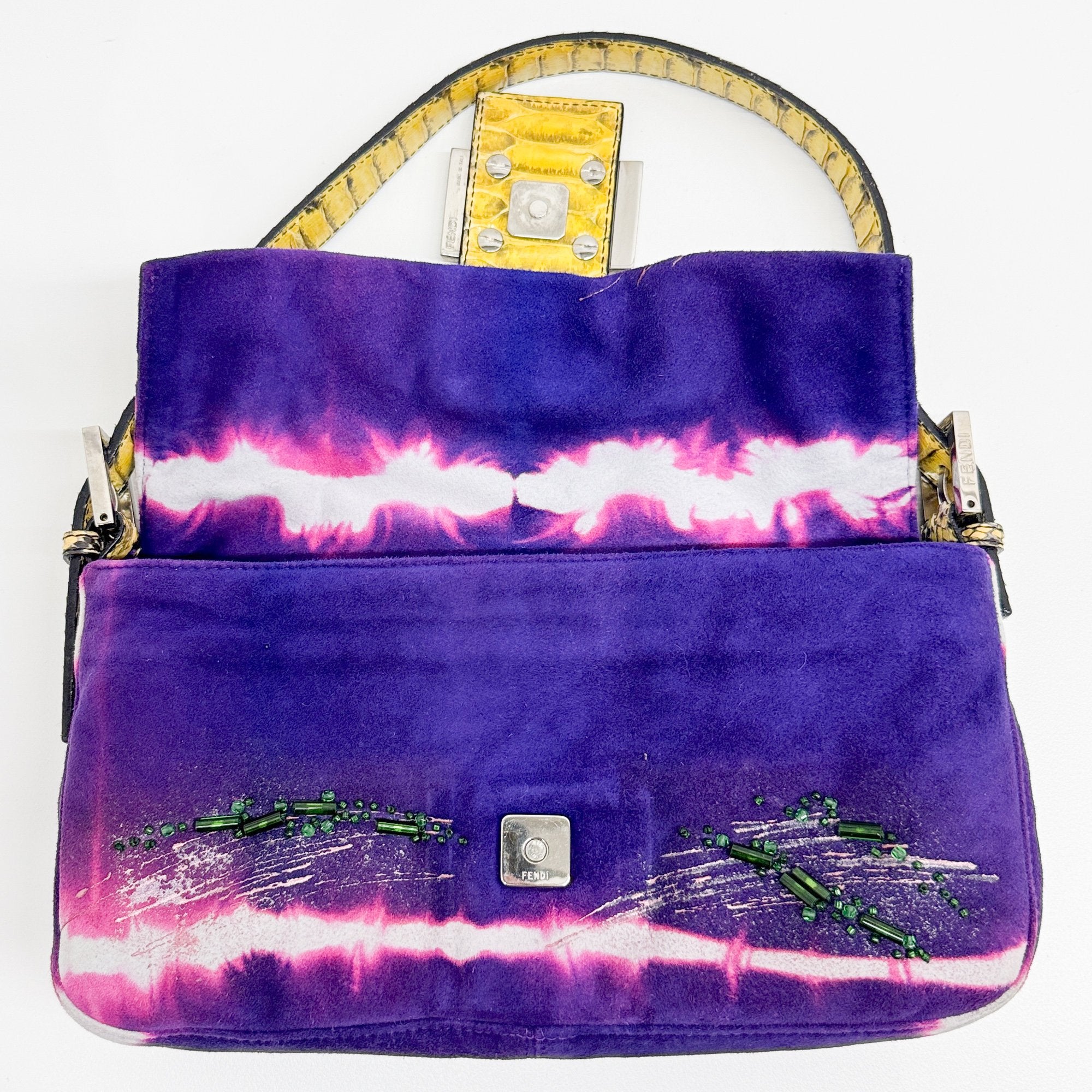 Baguette Embroidery Purple Suede Shoulder Bag