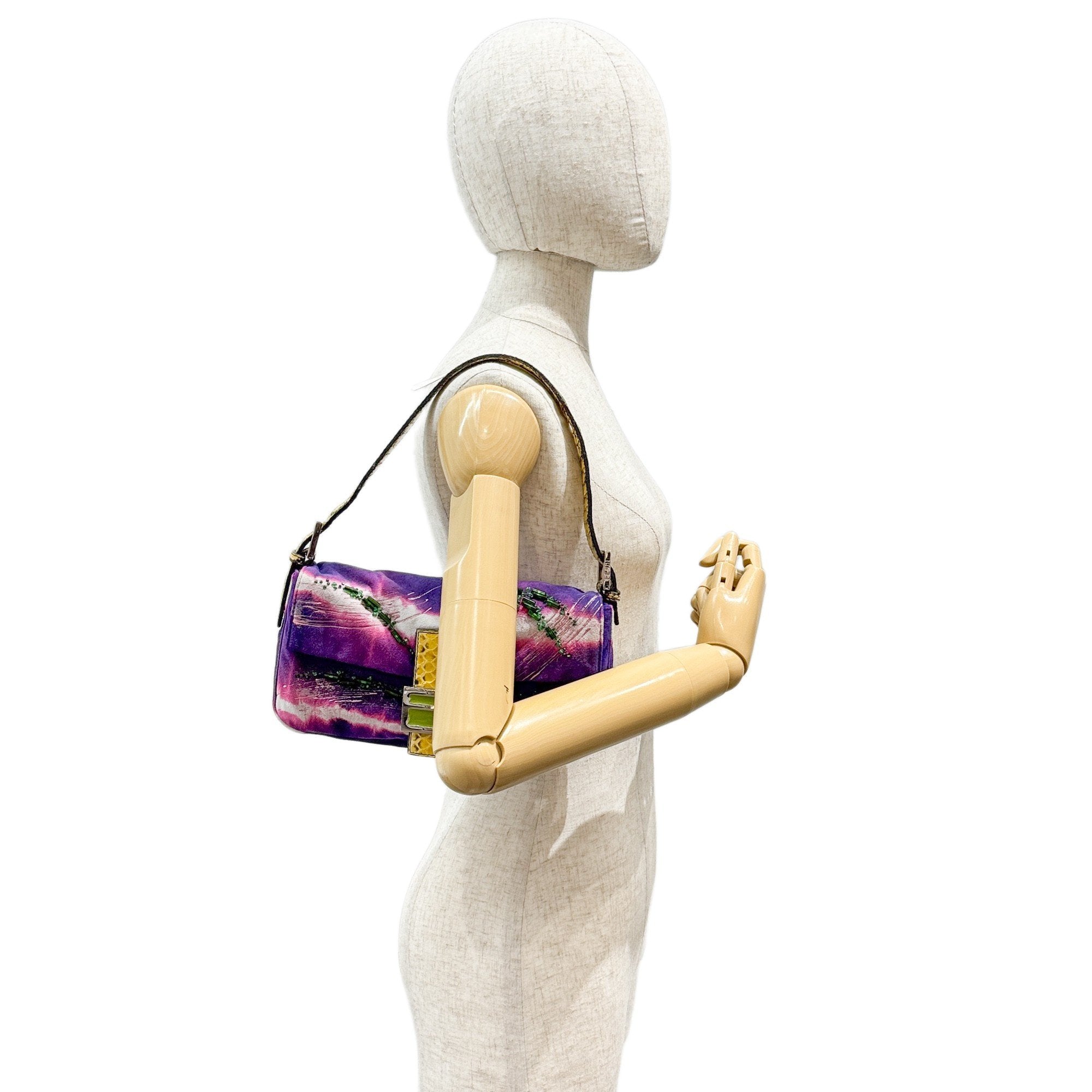 Baguette Embroidery Purple Suede Shoulder Bag