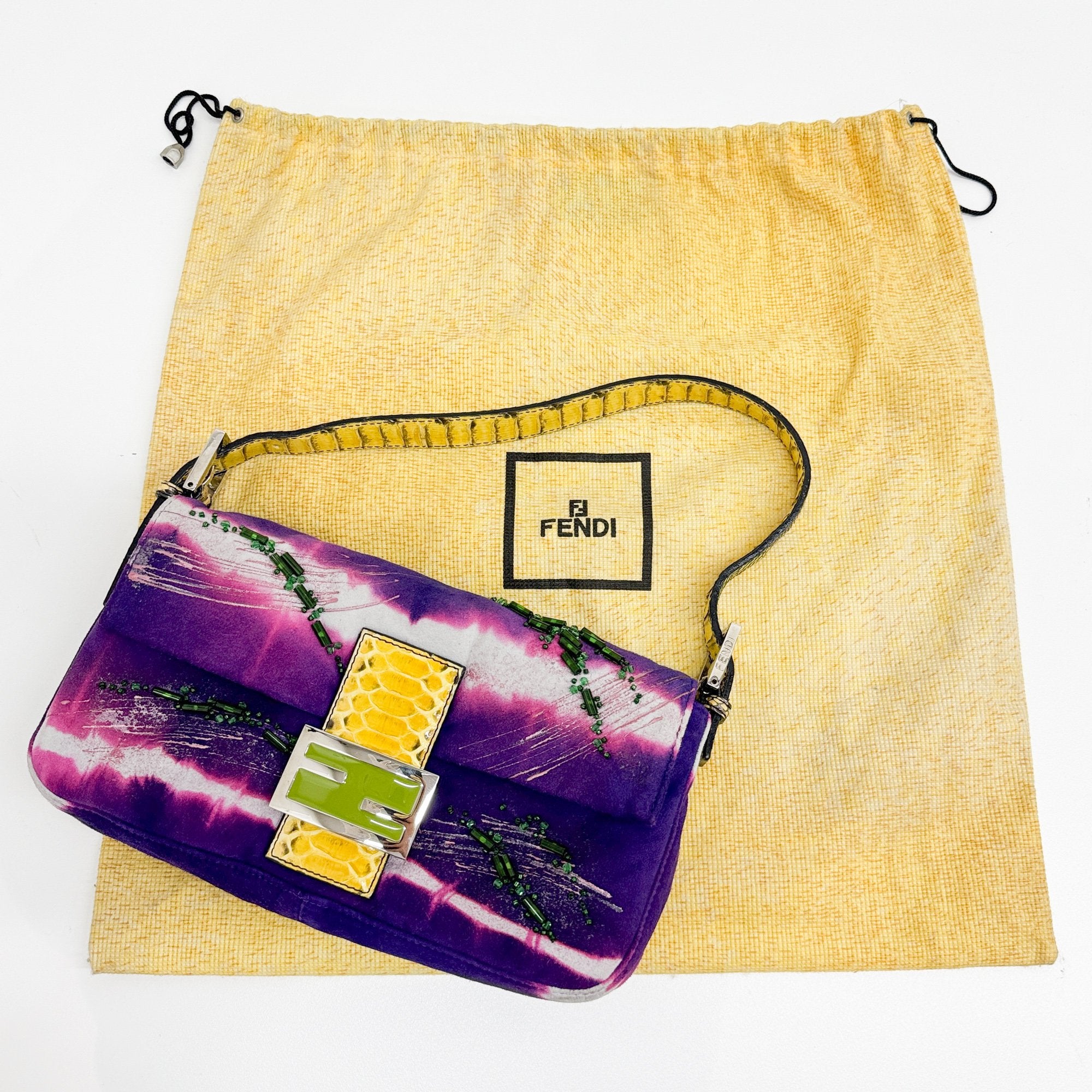 Baguette Embroidery Purple Suede Shoulder Bag