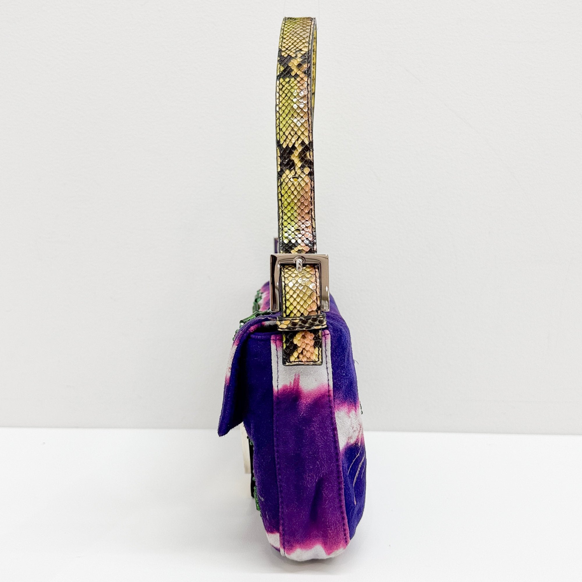 Baguette Embroidery Purple Suede Shoulder Bag