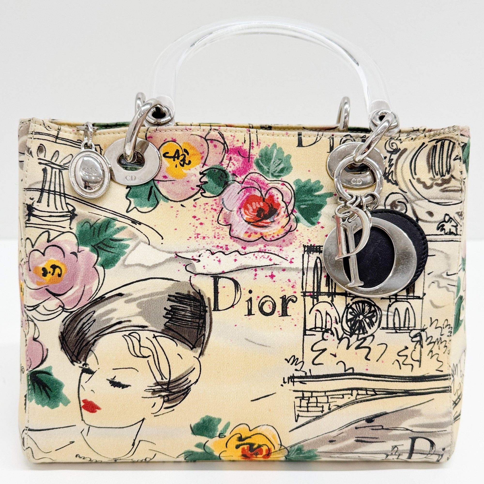 Lady Dior Beige Canvas Handbag