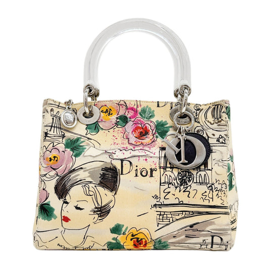 Lady Dior Beige Canvas Handbag