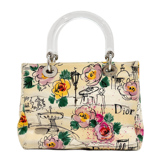 Lady Dior Beige Canvas Handbag