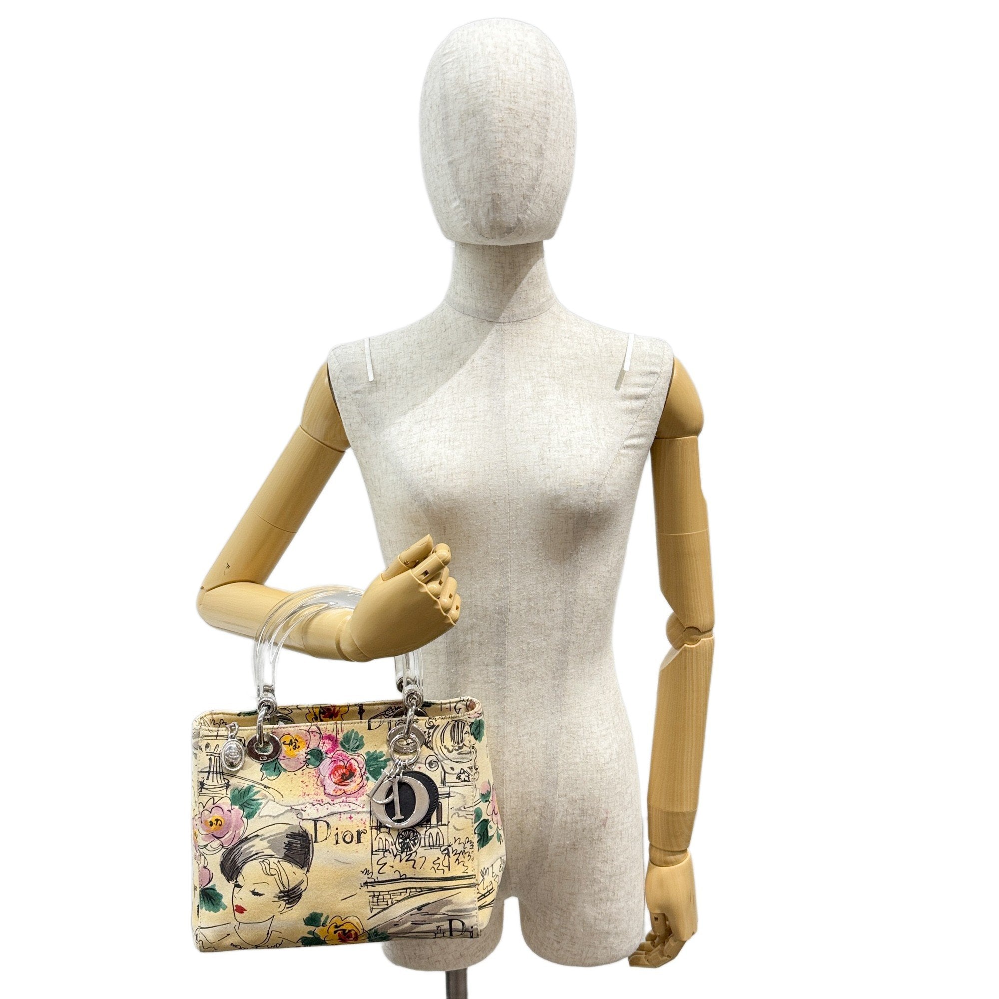 Lady Dior Beige Canvas Handbag