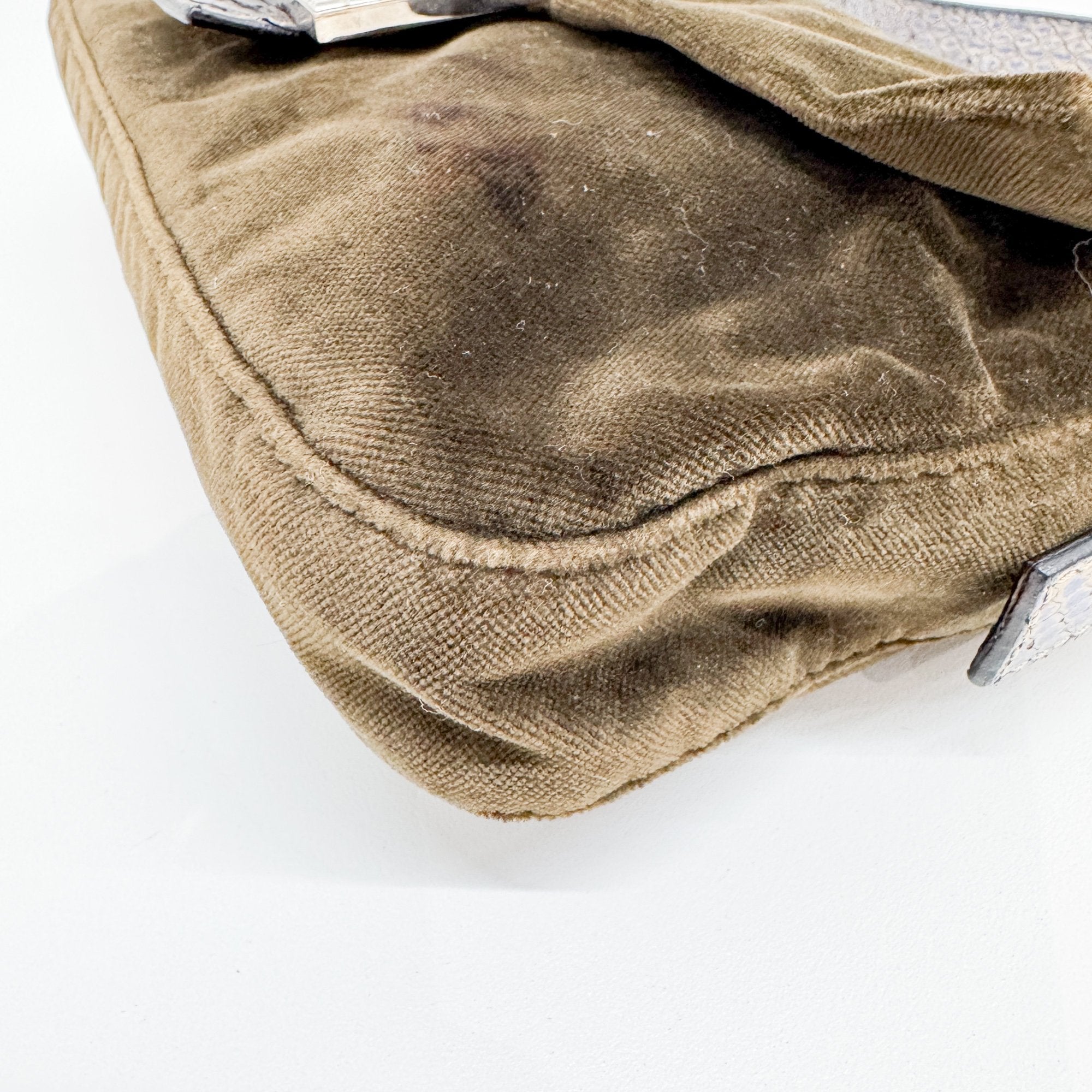 Baguette Olive Green Velvet Shoulder Bag