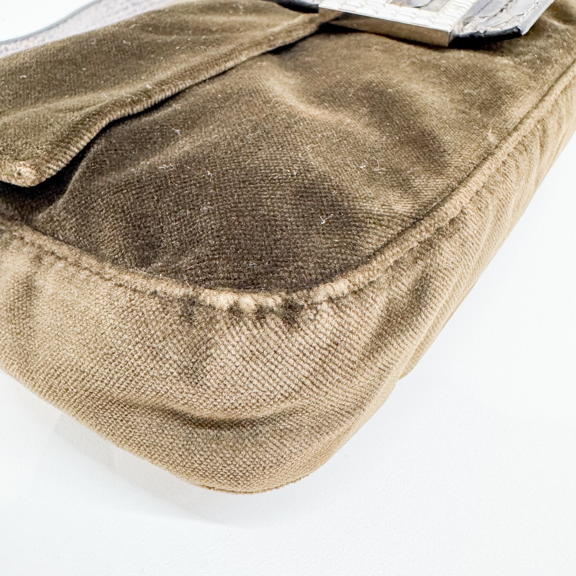 Baguette Olive Green Velvet Shoulder Bag