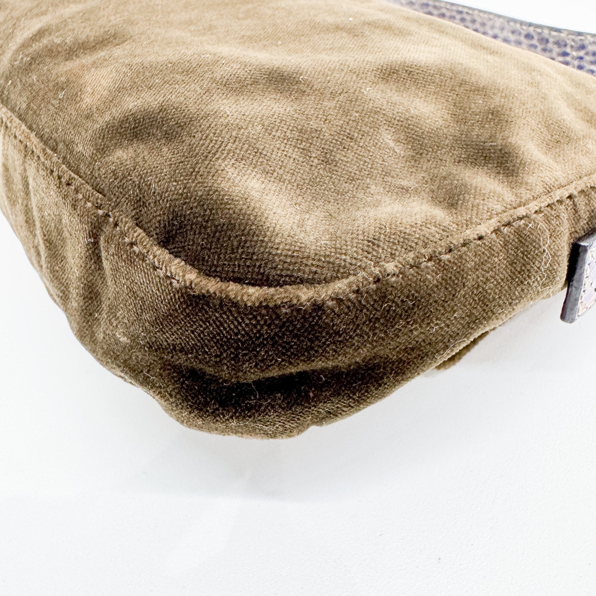 Baguette Olive Green Velvet Shoulder Bag