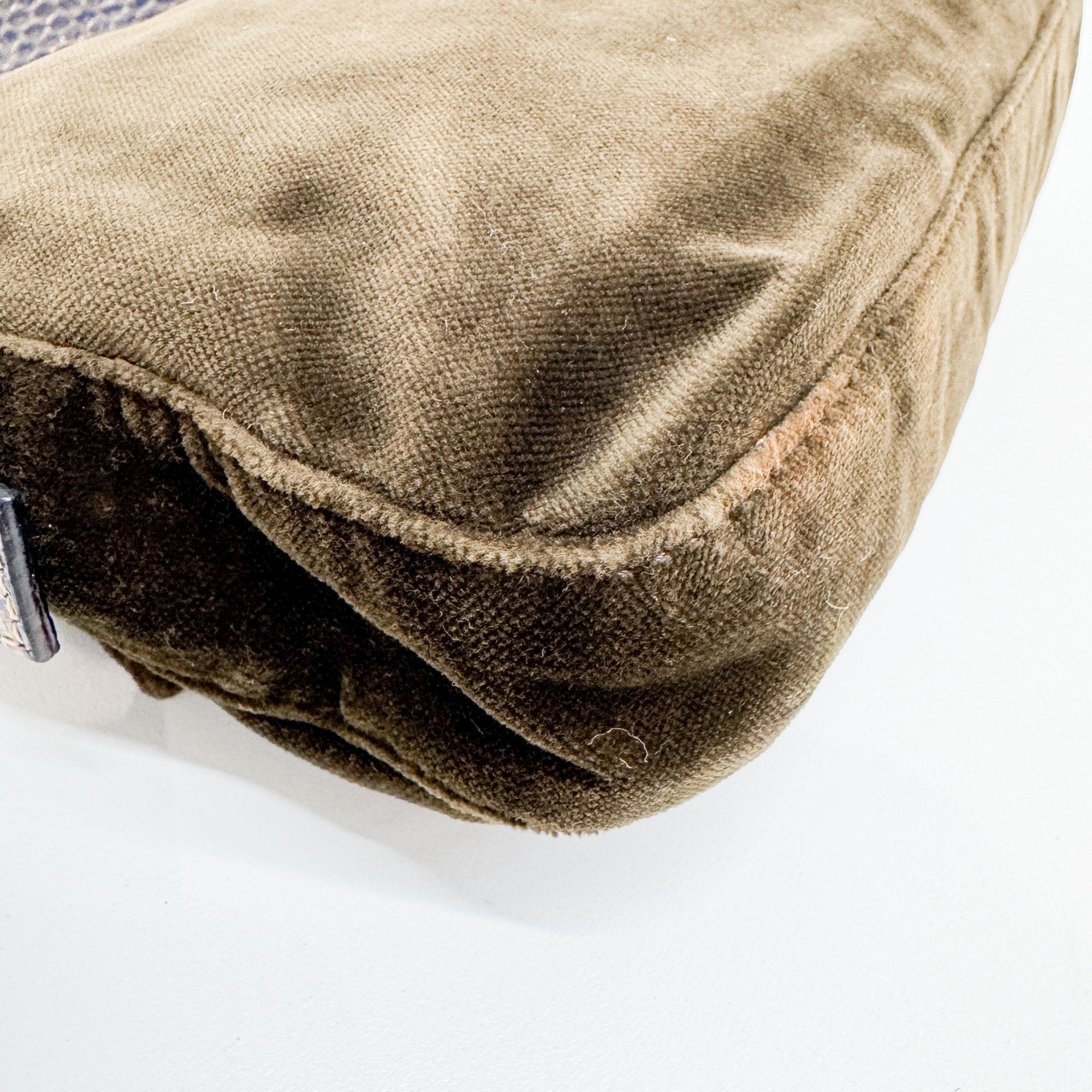 Baguette Olive Green Velvet Shoulder Bag