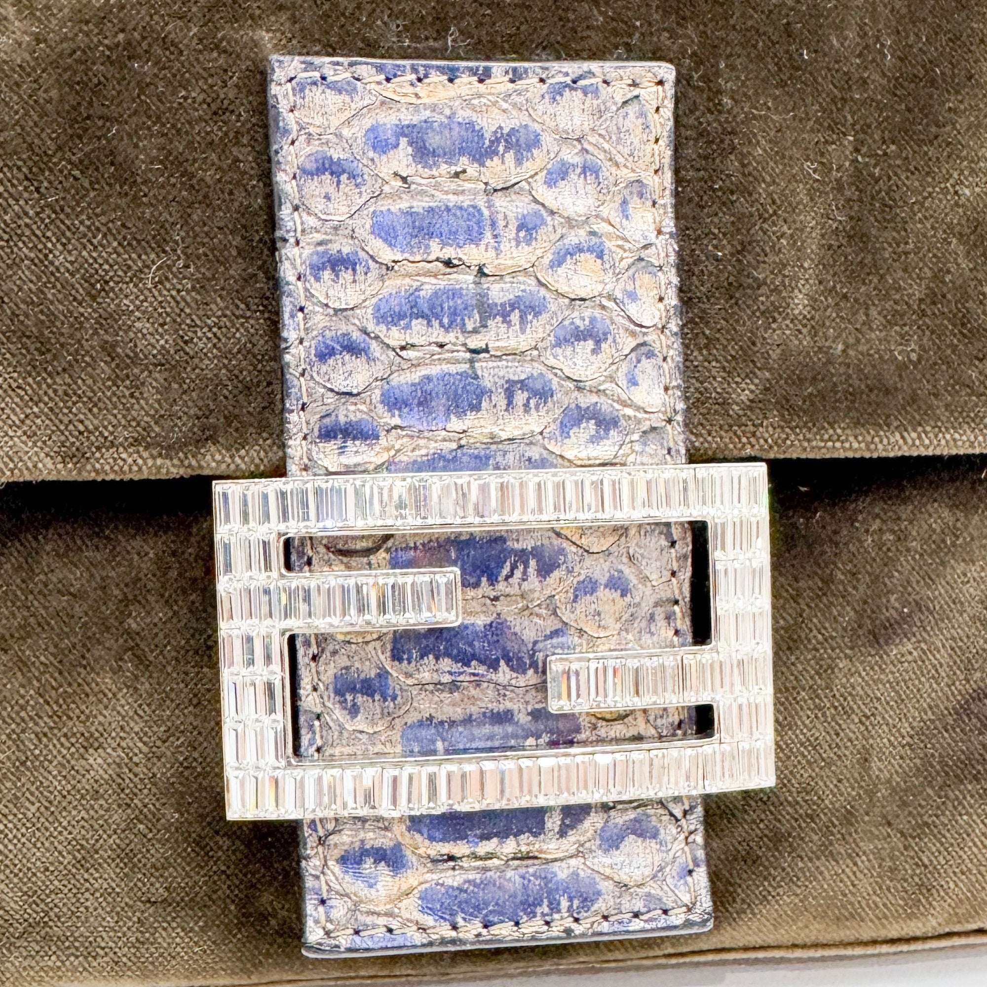 Baguette Olive Green Velvet Shoulder Bag