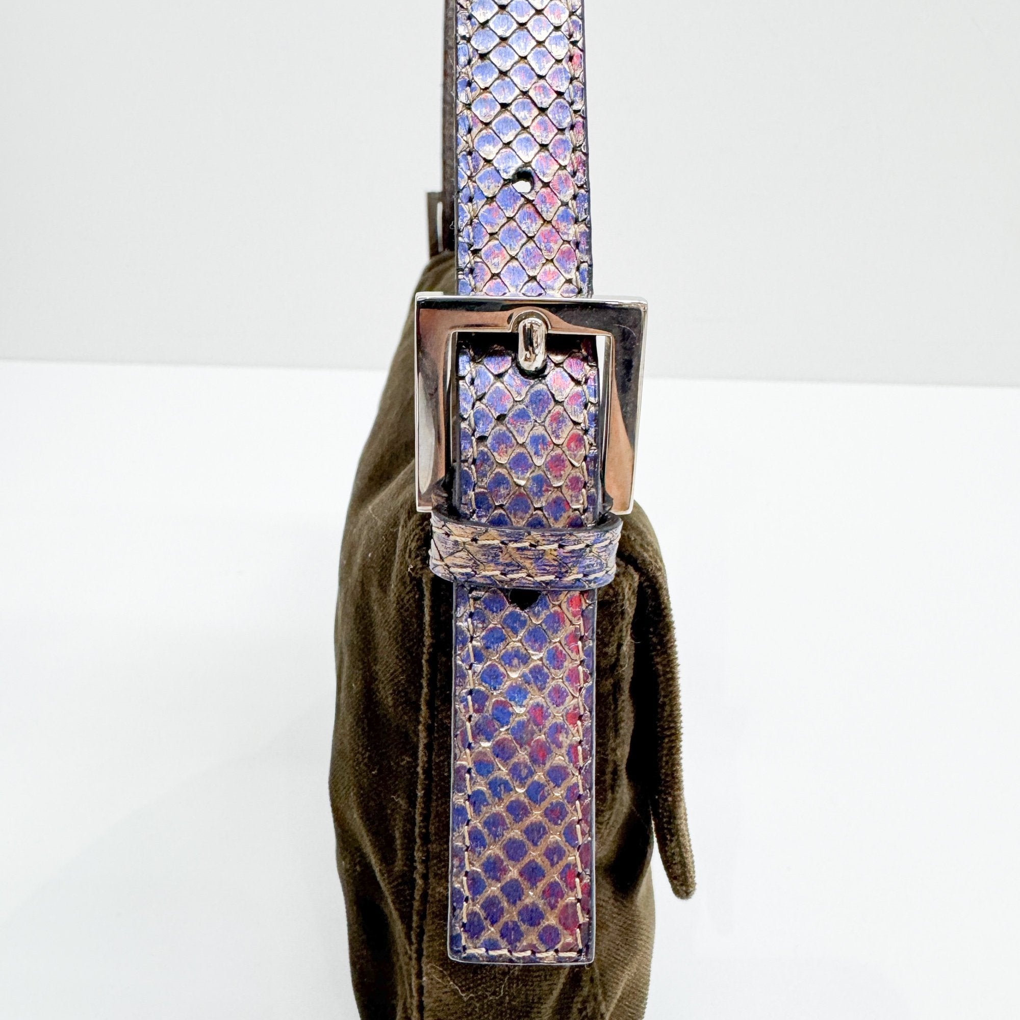 Baguette Olive Green Velvet Shoulder Bag