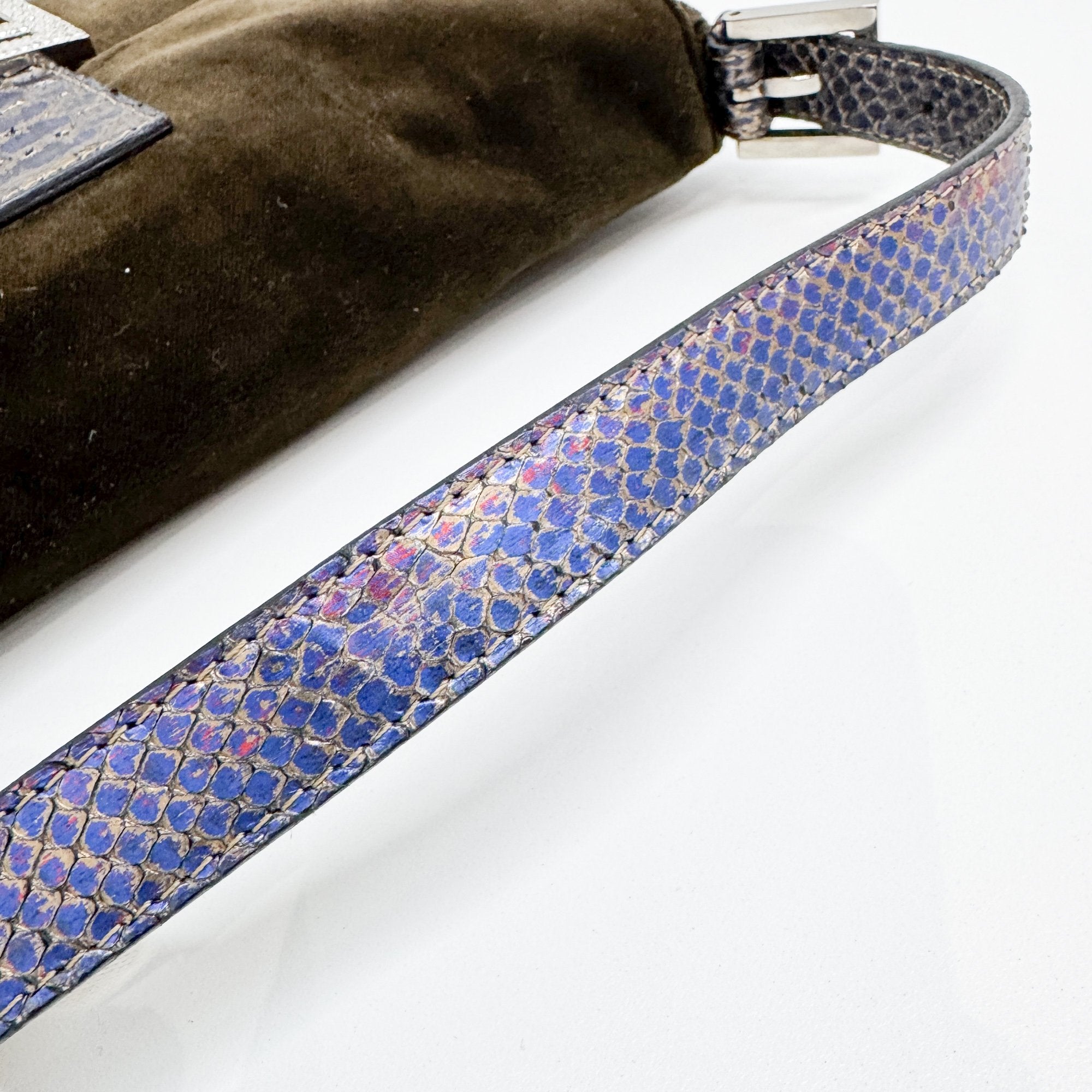 Baguette Olive Green Velvet Shoulder Bag