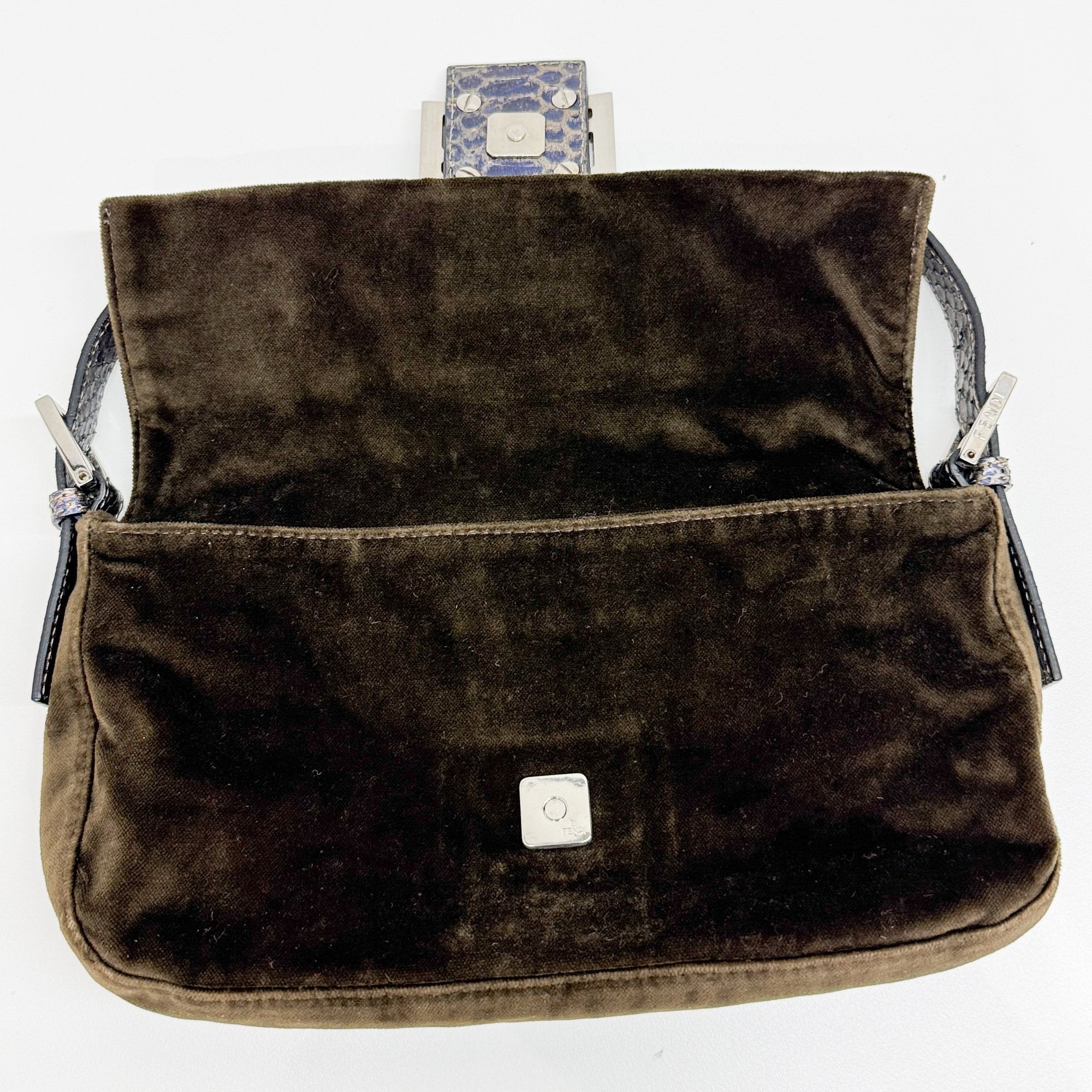 Baguette Olive Green Velvet Shoulder Bag