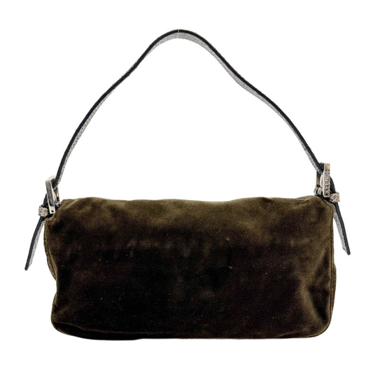 Baguette Olive Green Velvet Shoulder Bag