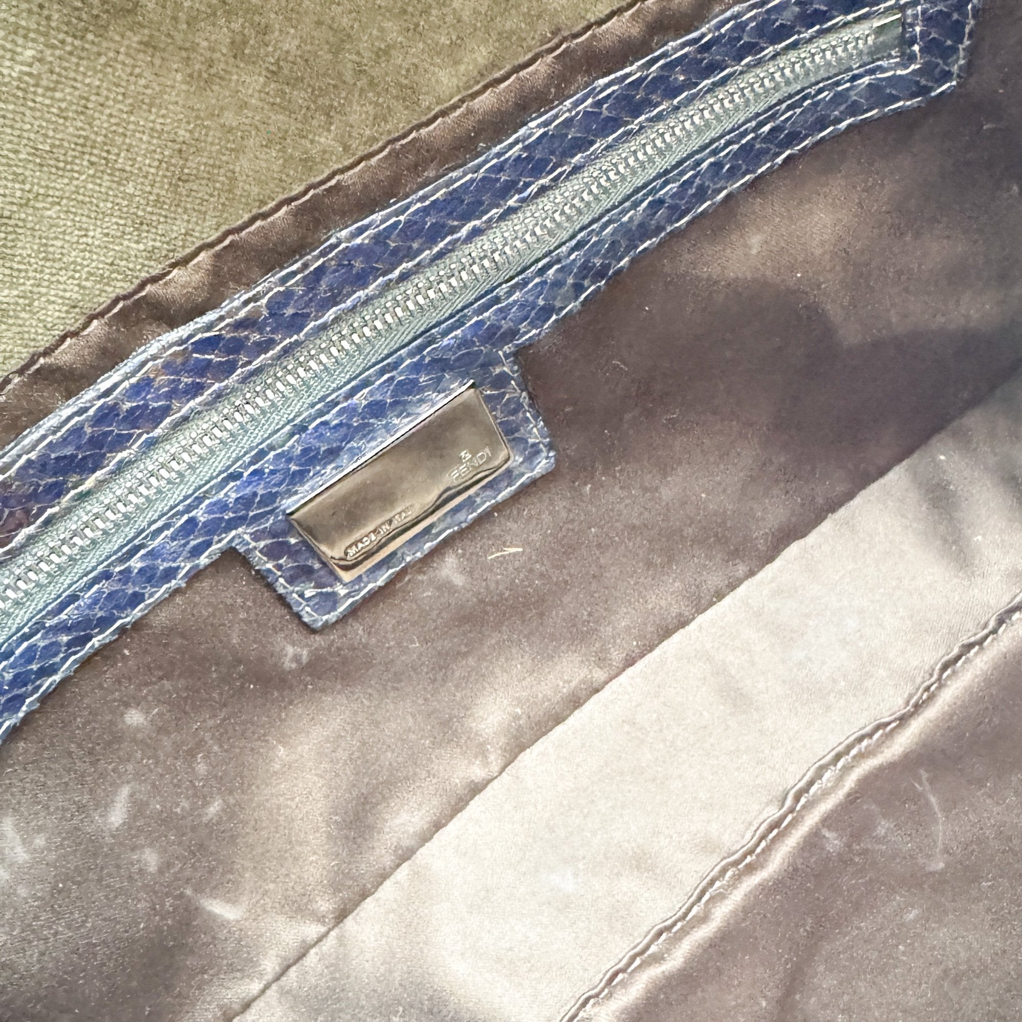 Baguette Olive Green Velvet Shoulder Bag